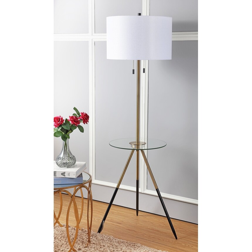 Morrison 61 in. H Duo Floor Lamp Side Table， Brass Gold - Brass Gold - Mycitystee