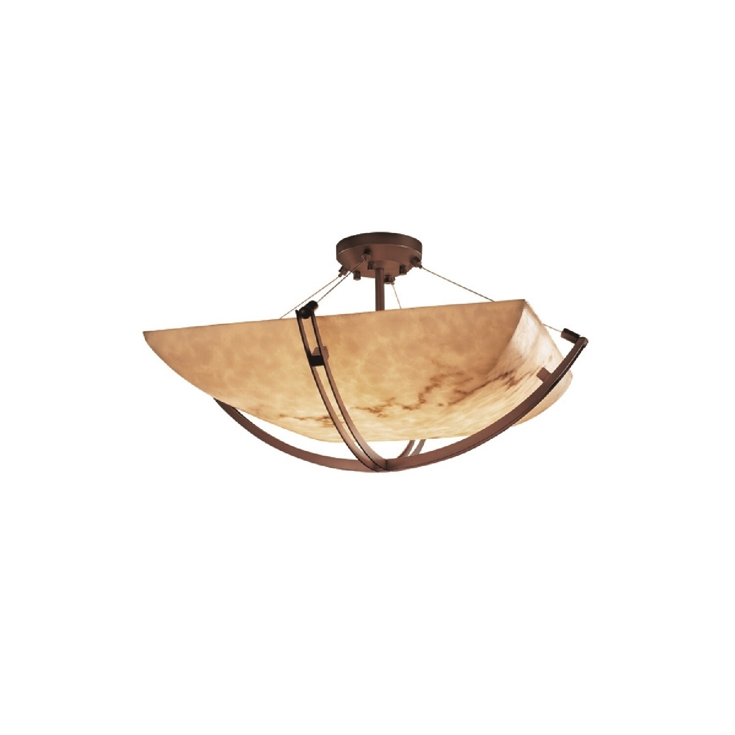 Justice Design LumenAria Crossbar 6-light Dark Bronze Square Bowl Semi-flush， Faux Alabaster Shade - Mycitystee