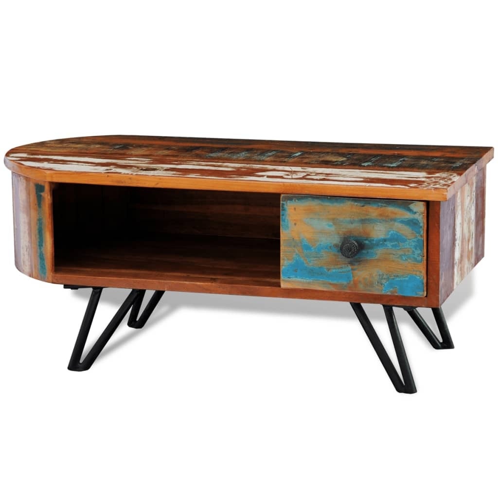 vidaXL Coffee Table with Iron Pin Legs Solid Reclaimed Wood - Mycitystee