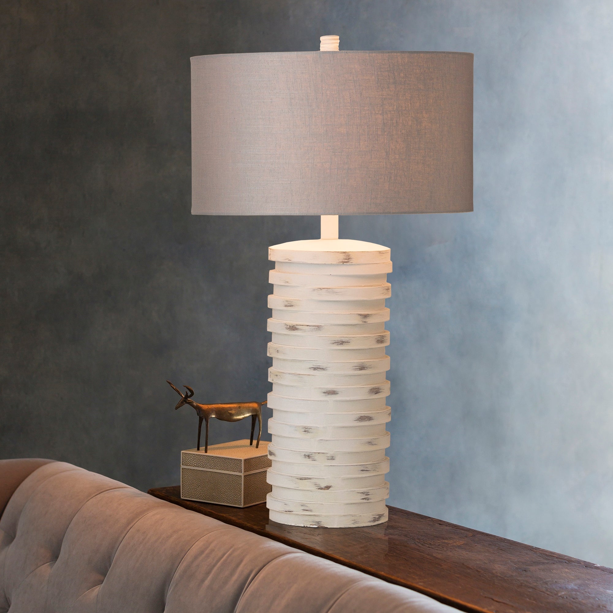 Contemporary Lewes Table Lamp with Natural Finish / White Washed Resin Base - Mycitystee