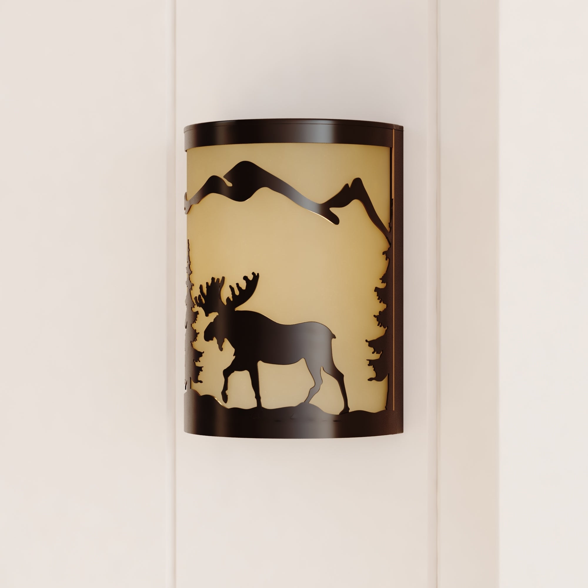Yellowstone 1 Light Bronze Rustic Moose Tree Flush Indoor Outdoor Wall Sconce - 8-in W x 11-in H x 5-in D - Mycitystee