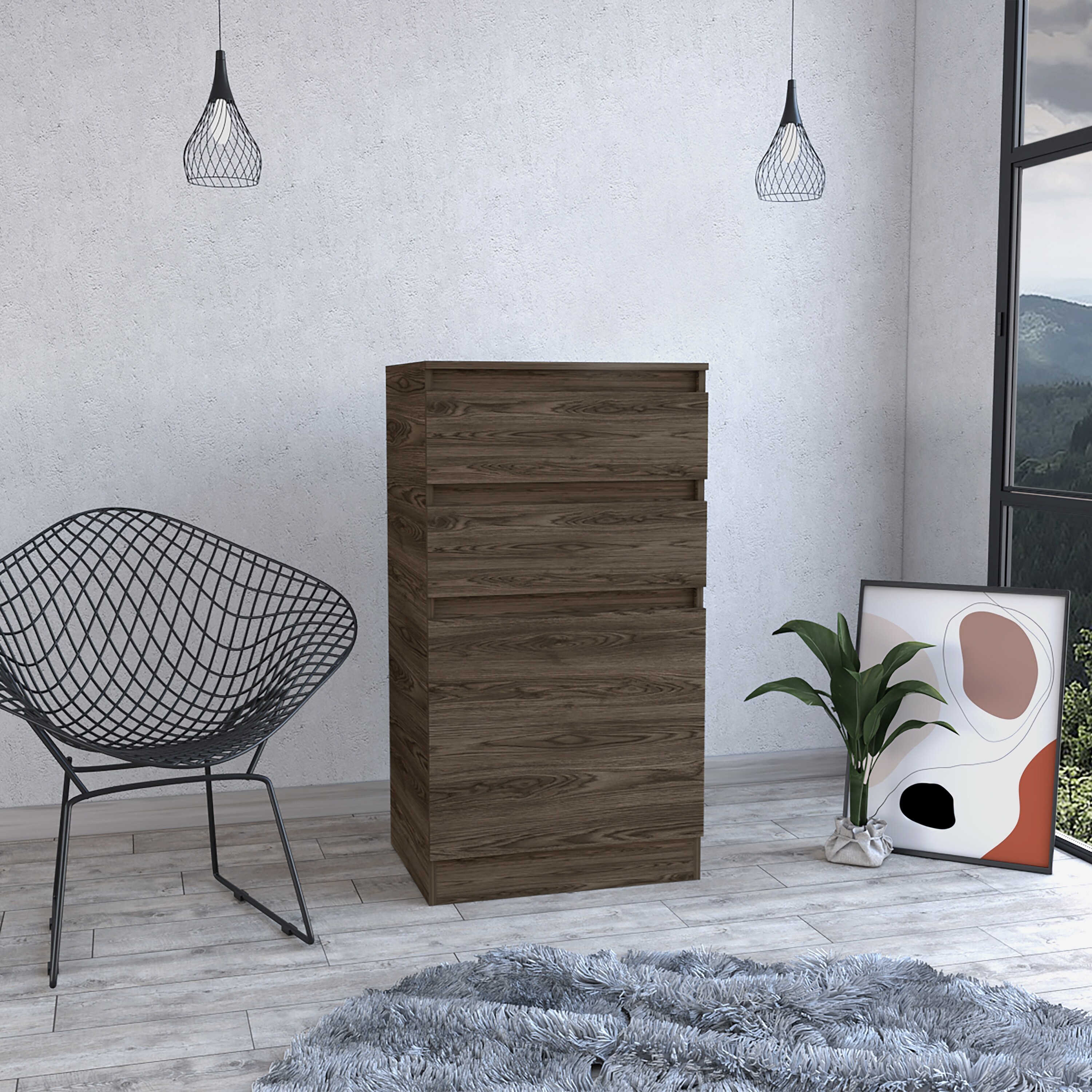 Dresser With Jewelry Box; Single Door Cabinet; Mirror; 2 Drawers -Dark Walnut， Suitable for Bedroom， Living Room， Dining Room - - 37777009 - Mycitystee