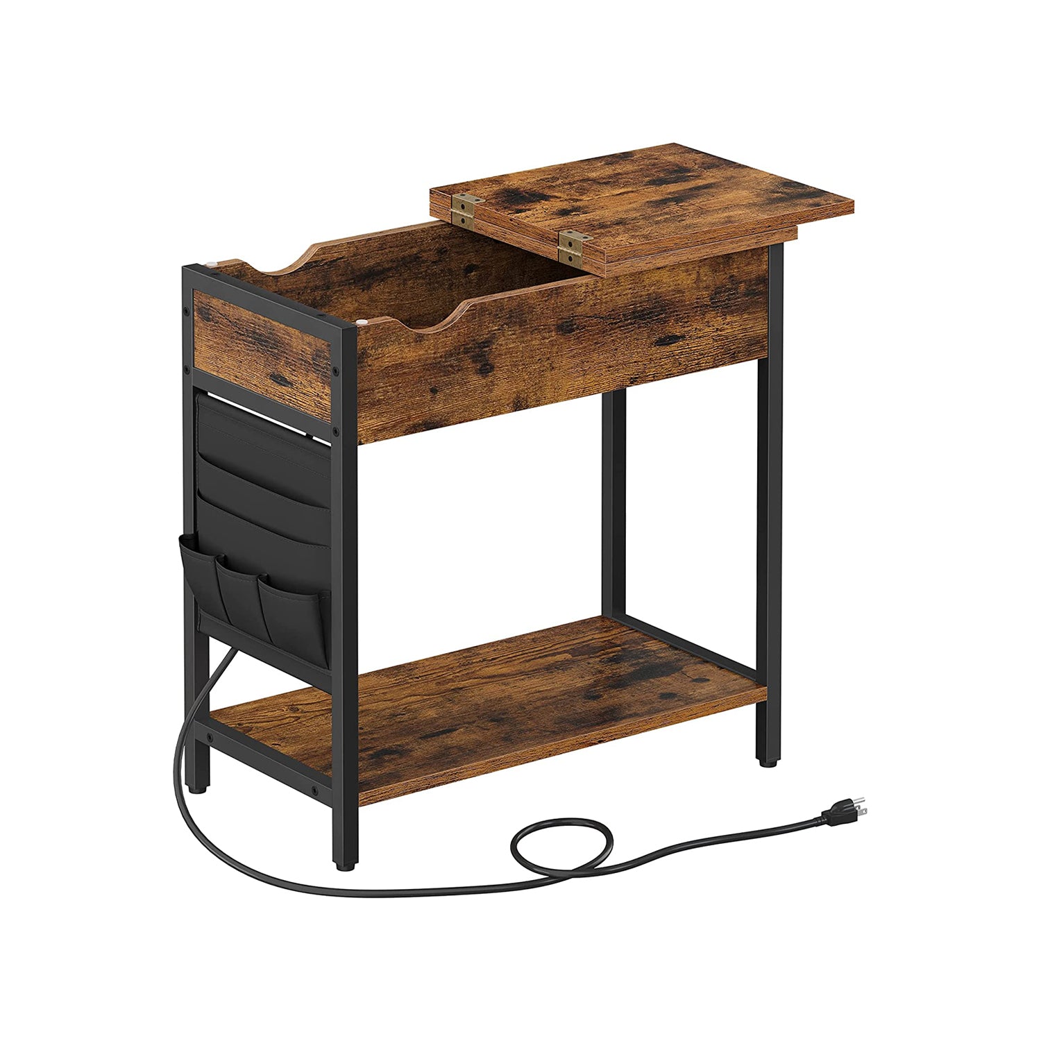 VASAGLE Sofa Side Table with Power OutletRustic Brown + Black - Mycitystee