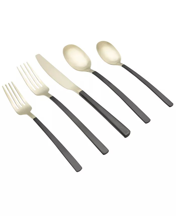 Cambridge Silversmiths Beacon Two Tone Black-Gold Satin 20-Piece Flatware Set， Service for 4 - Mycitystee