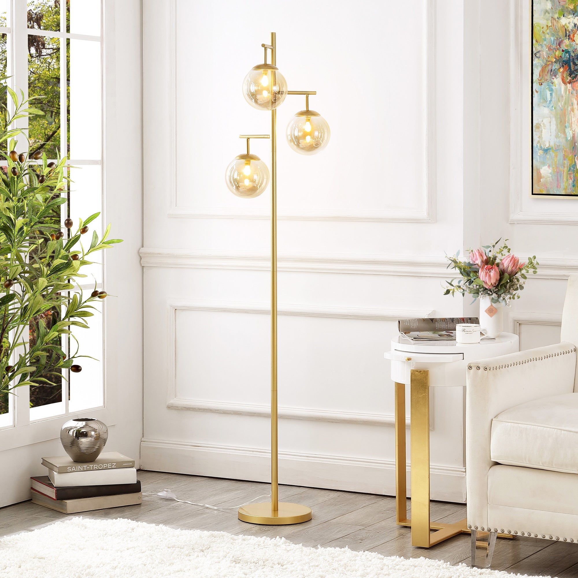 GetLedel 68.9-inch 3-Light Tree Floor Lamp with Glass Shades - Mycitystee
