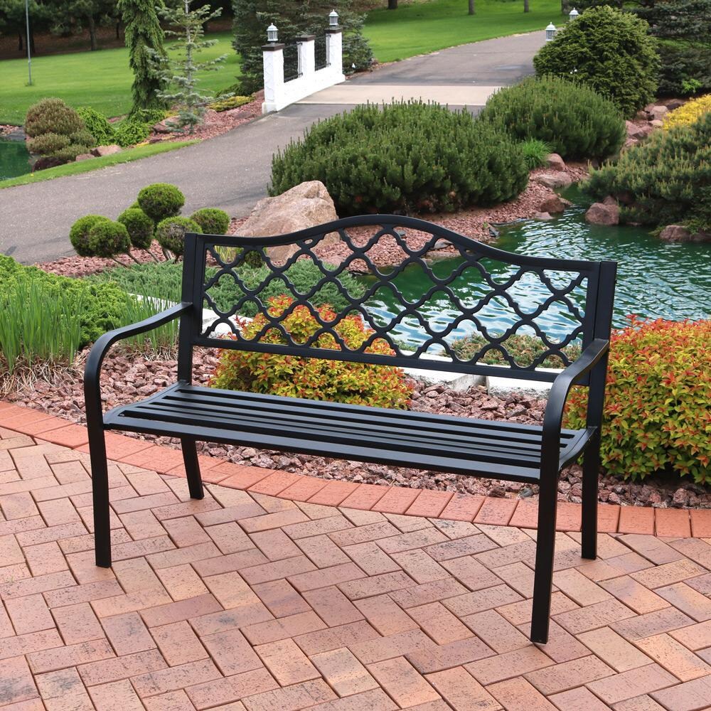 Ultimate Patio 50-Inch Cast Iron Lattice Patio Garden Bench - Mycitystee