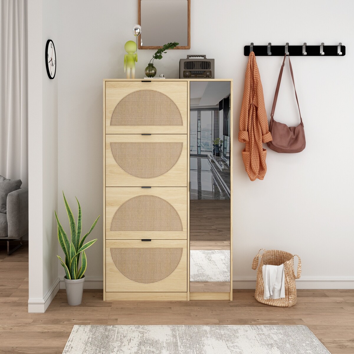 Shoe Cabinet Shoe Rack Storage Organizer with 4 Filp Drawers， Mirror and Storage Shelves - - 36967097 - Mycitystee
