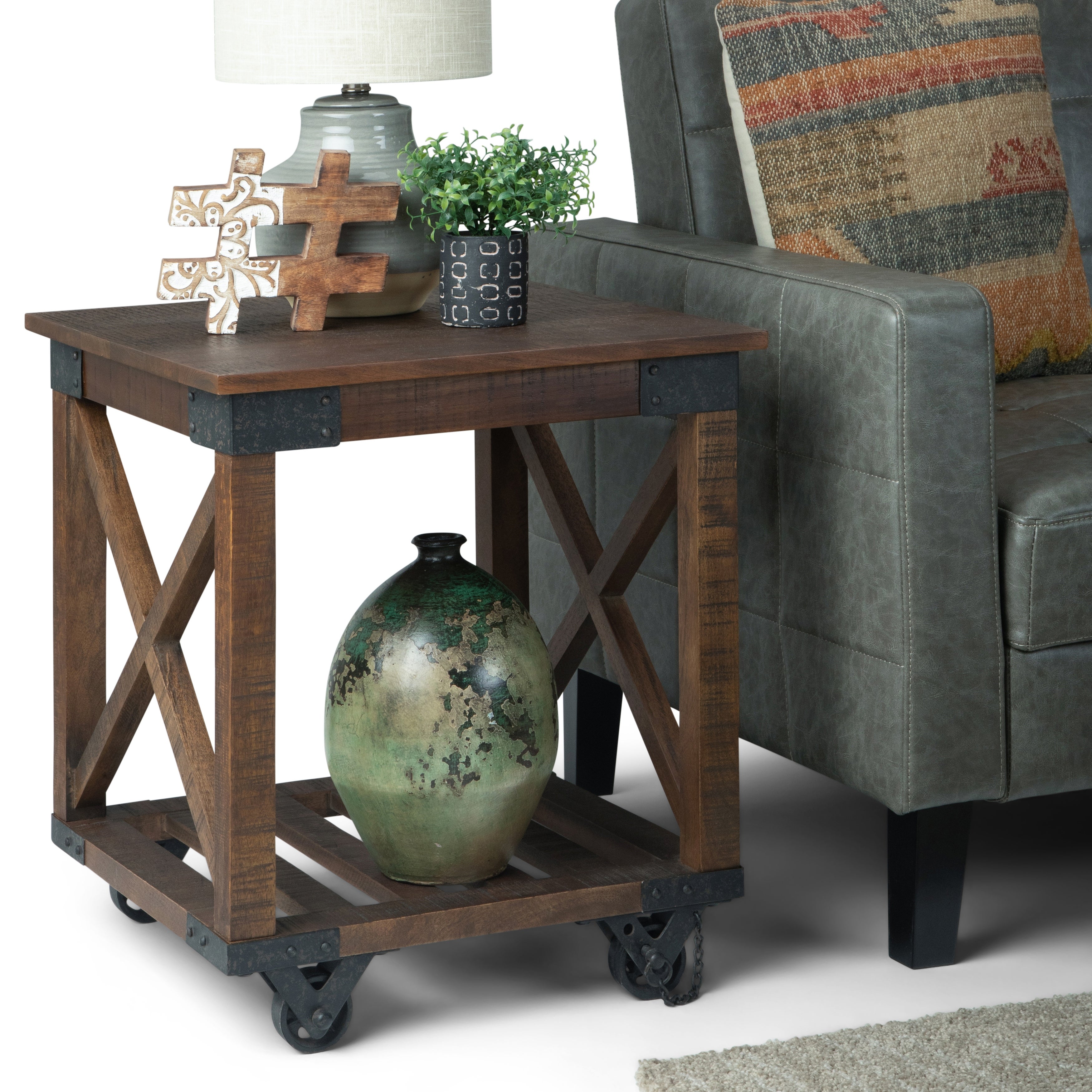 WYNDENHALL Barrie SOLID MANGO WOOD and Metal 20 inch Wide Square Industrial End Table in Distressed Dark Brown - 20 x 20 x 22.4 - Mycitystee