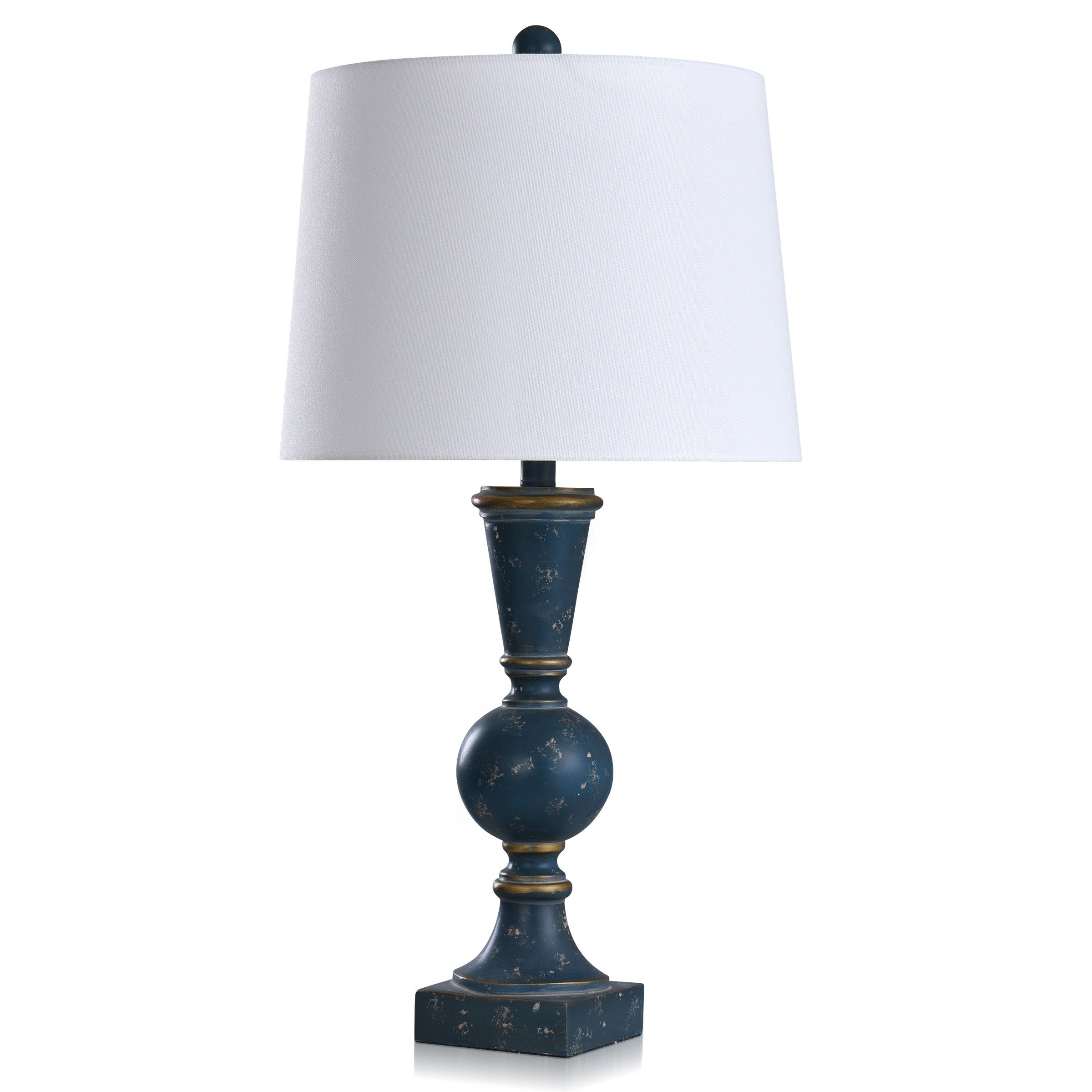 Asher - Traditional Distressed Bannister Table Lamp - Distressed Blue - White Linen Shade - Mycitystee