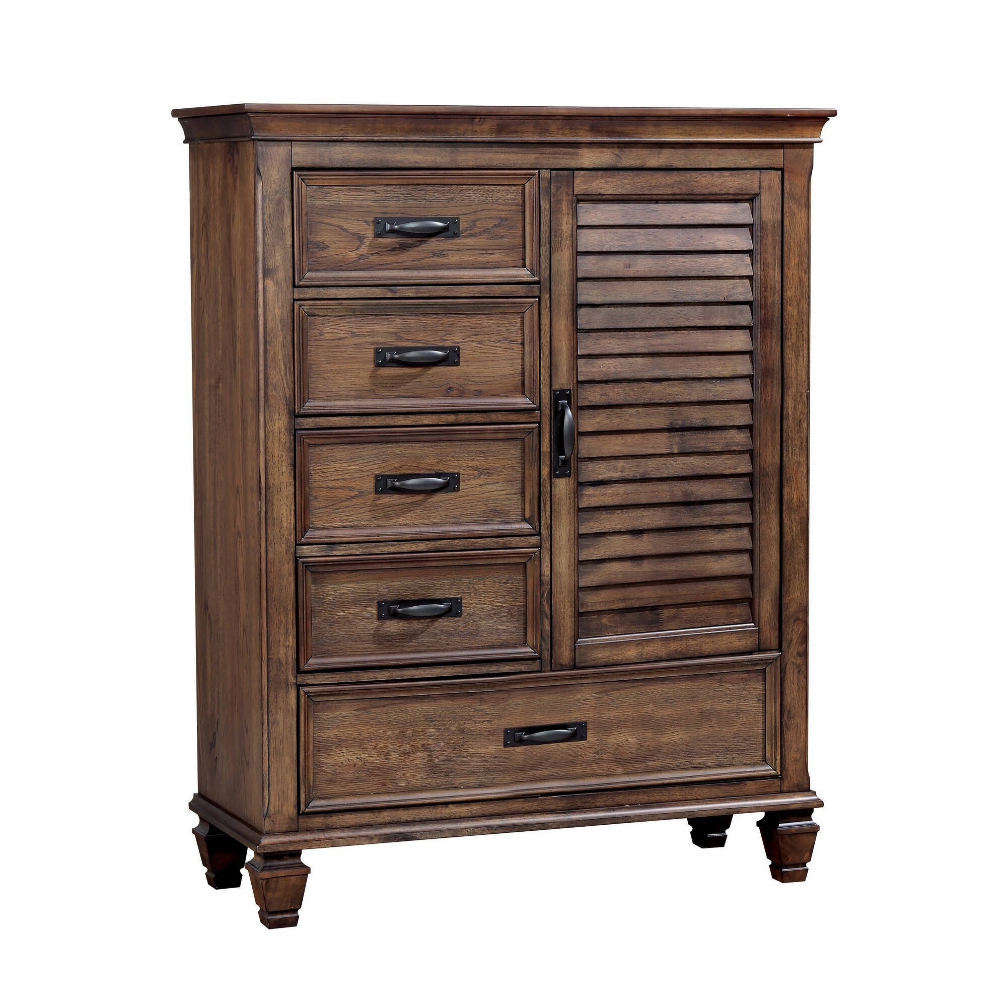 Wooden Chest with 5 Drawers and 1 Shutter Design Door， Brown - - 33992963 - Mycitystee