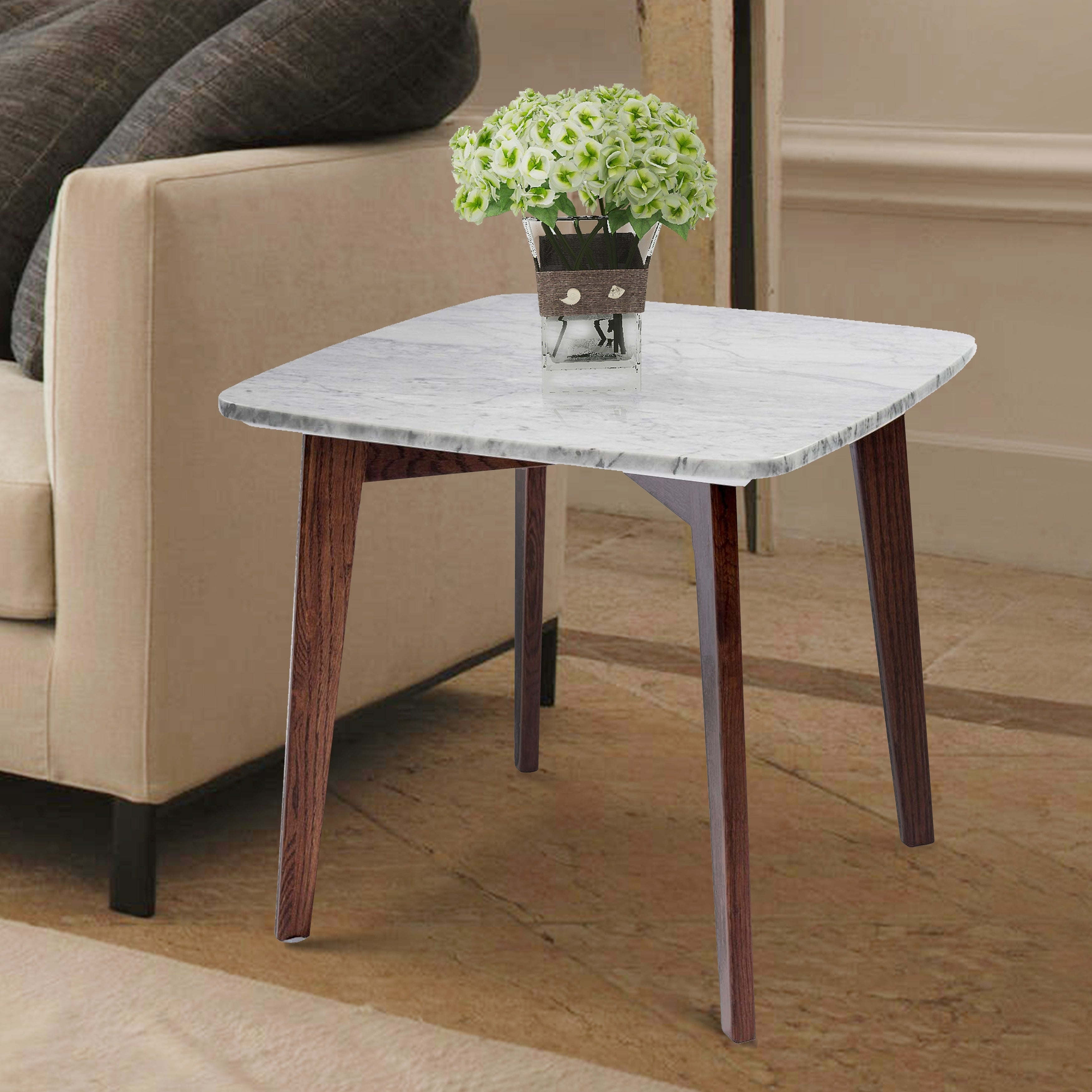 Carson Carrington Tangby 19.5-inch Square Marble Table with Walnut Legs - Mycitystee