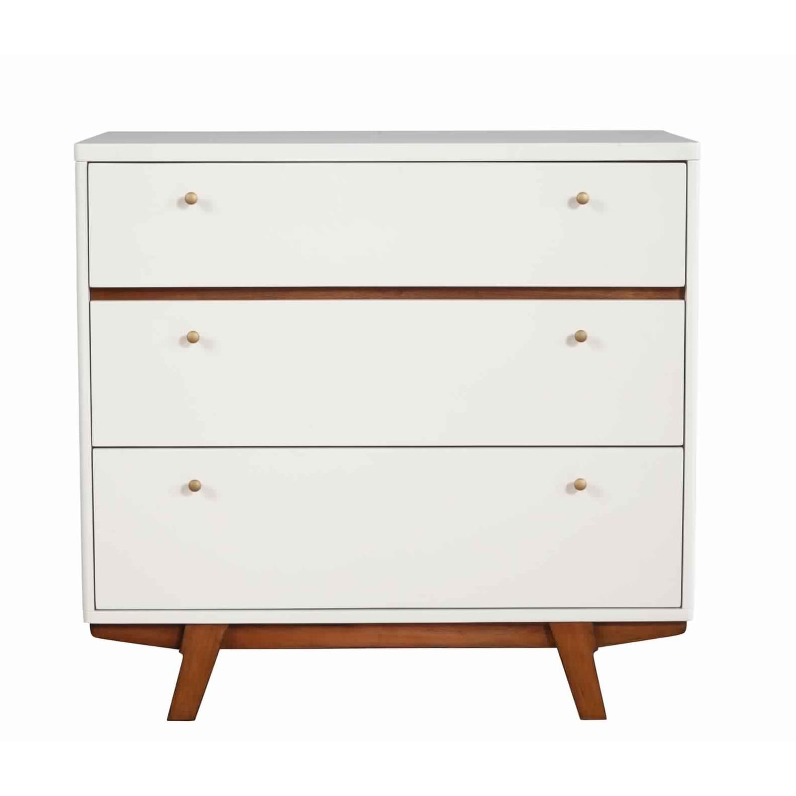 3 Drawer Wood Chest with Round Pulls and Angled Legs， Small，White and Brown - - 31992915 - Mycitystee