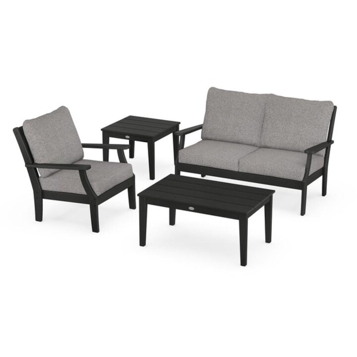 POLYWOOD Braxton 4-Piece Deep Seating Set in Black / Grey Mist - Mycitystee