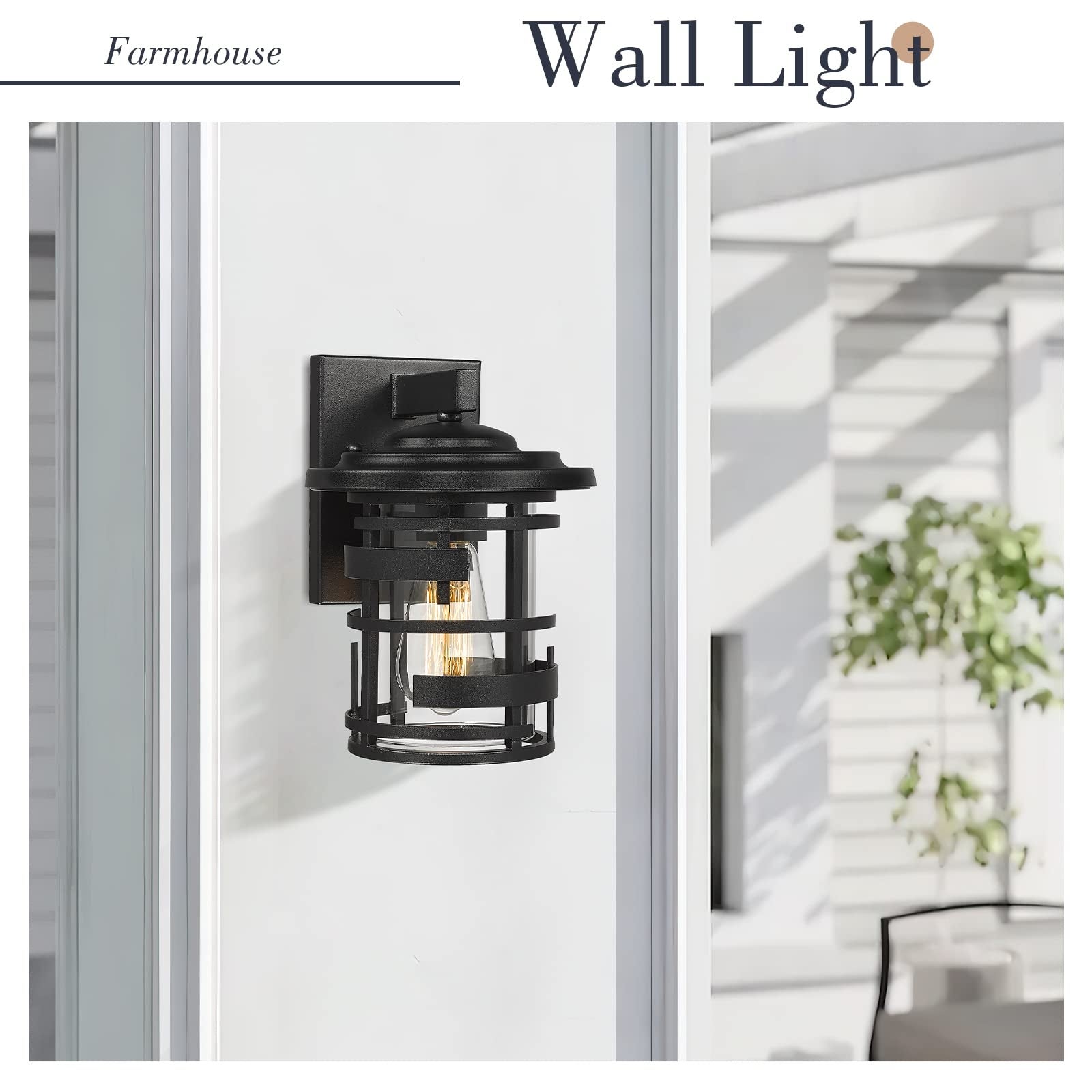 Exterior Wall Sconce，Black Finish with Clear Glass Shade - Mycitystee