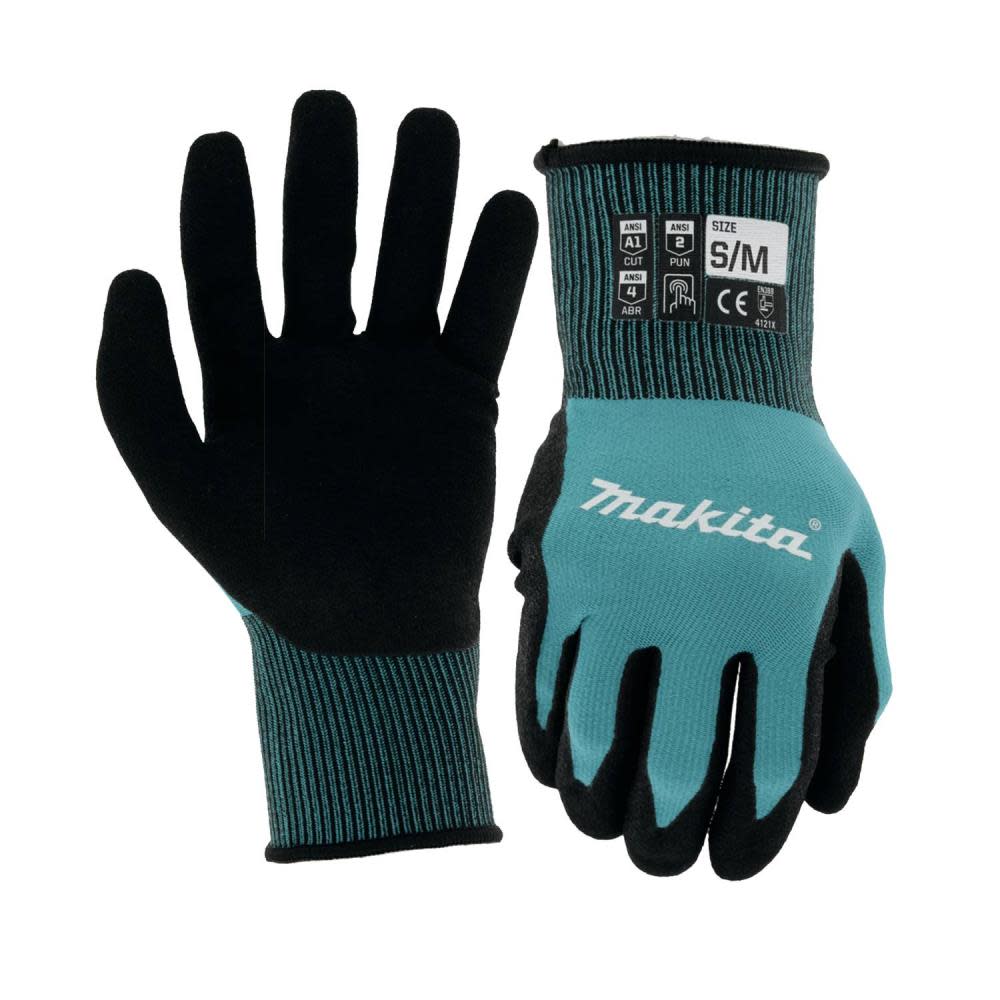 Makita FitKnit Gloves Cut Level 1 Nitrile Coated Dipped Small/Medium T-04117 from Makita - Mycitystee