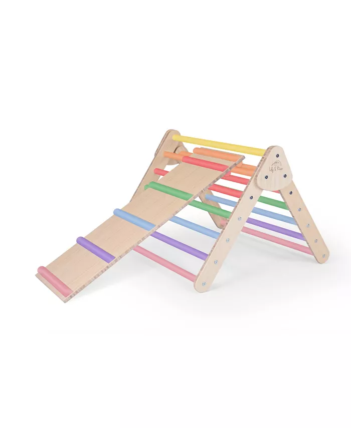Lily and River Bamboo Little Climber Playset With Ladder Slide In Rainbow - Mycitystee
