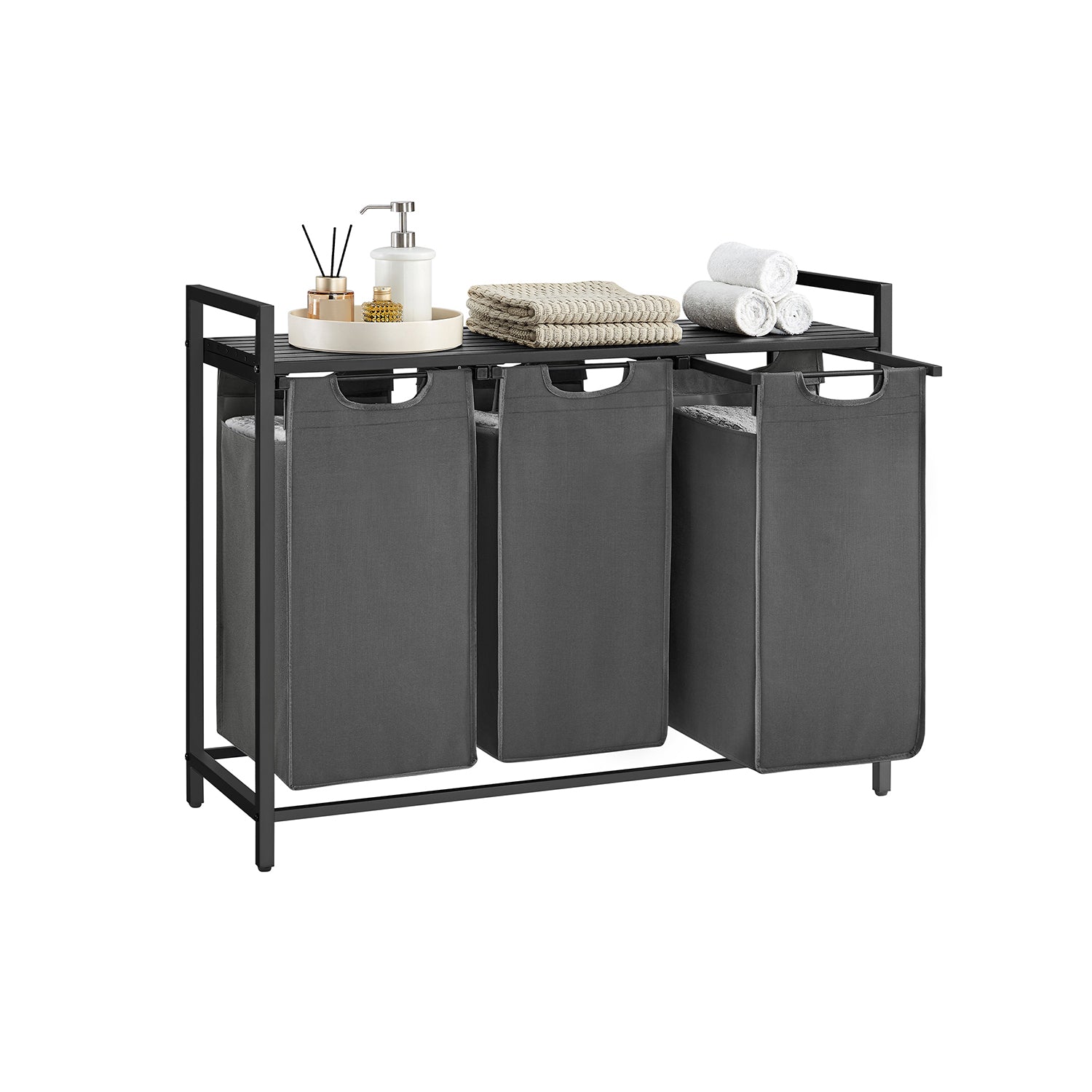 VASAGLE Laundry Hamper with 3 Removable BagsBlack + Gray - Mycitystee