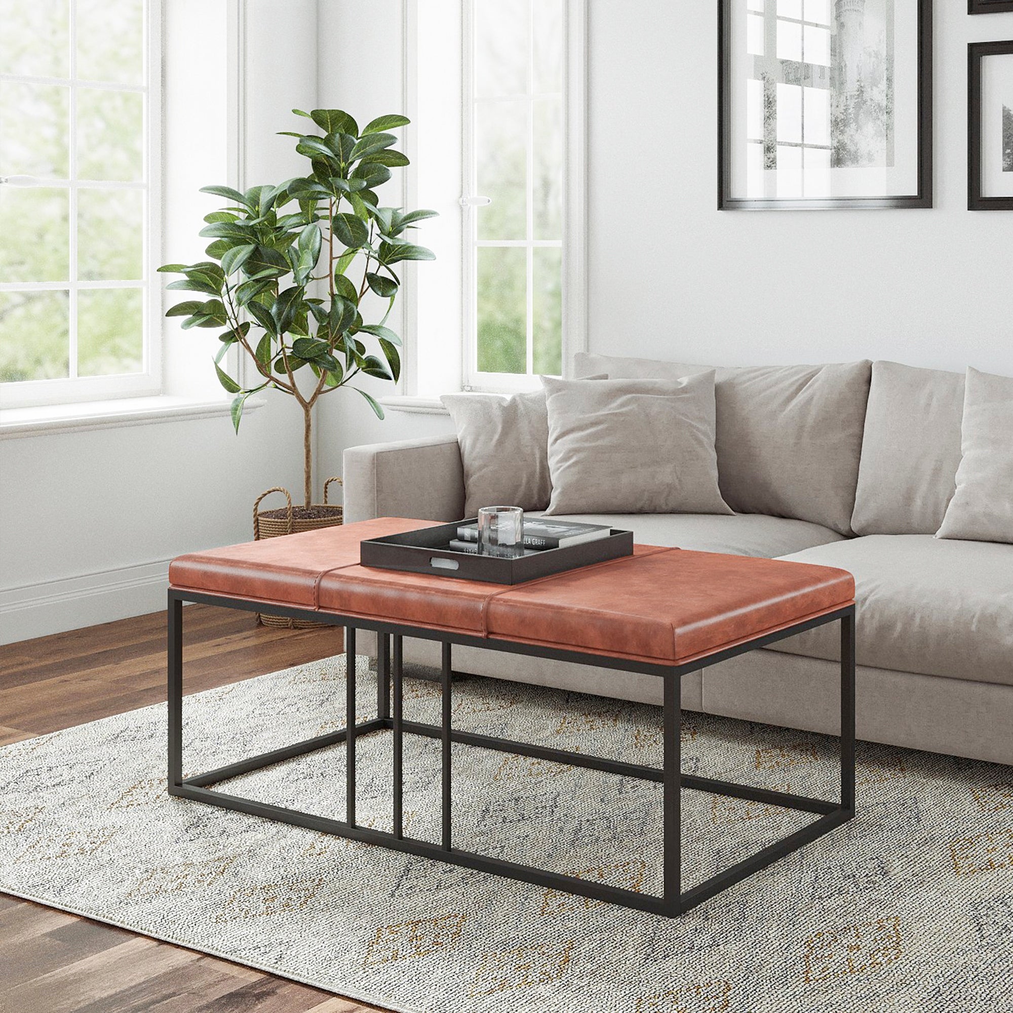 Riley Indoor Brown Faux Leather Multi-Function Entry Bench - Table - Mycitystee