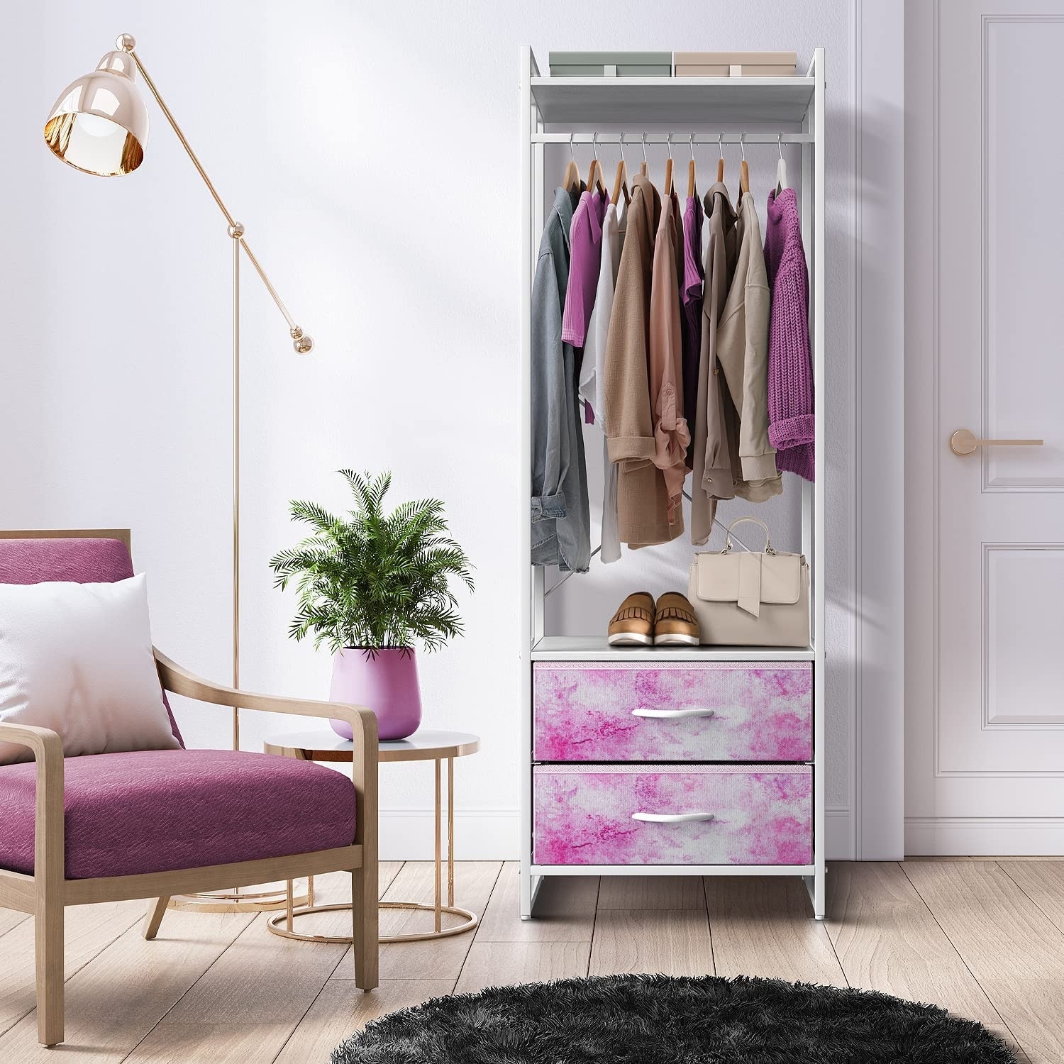 Clothing Rack with 2 Drawers - Tall Closet Stand Dresser for Bedroom - - 36795421 - Mycitystee