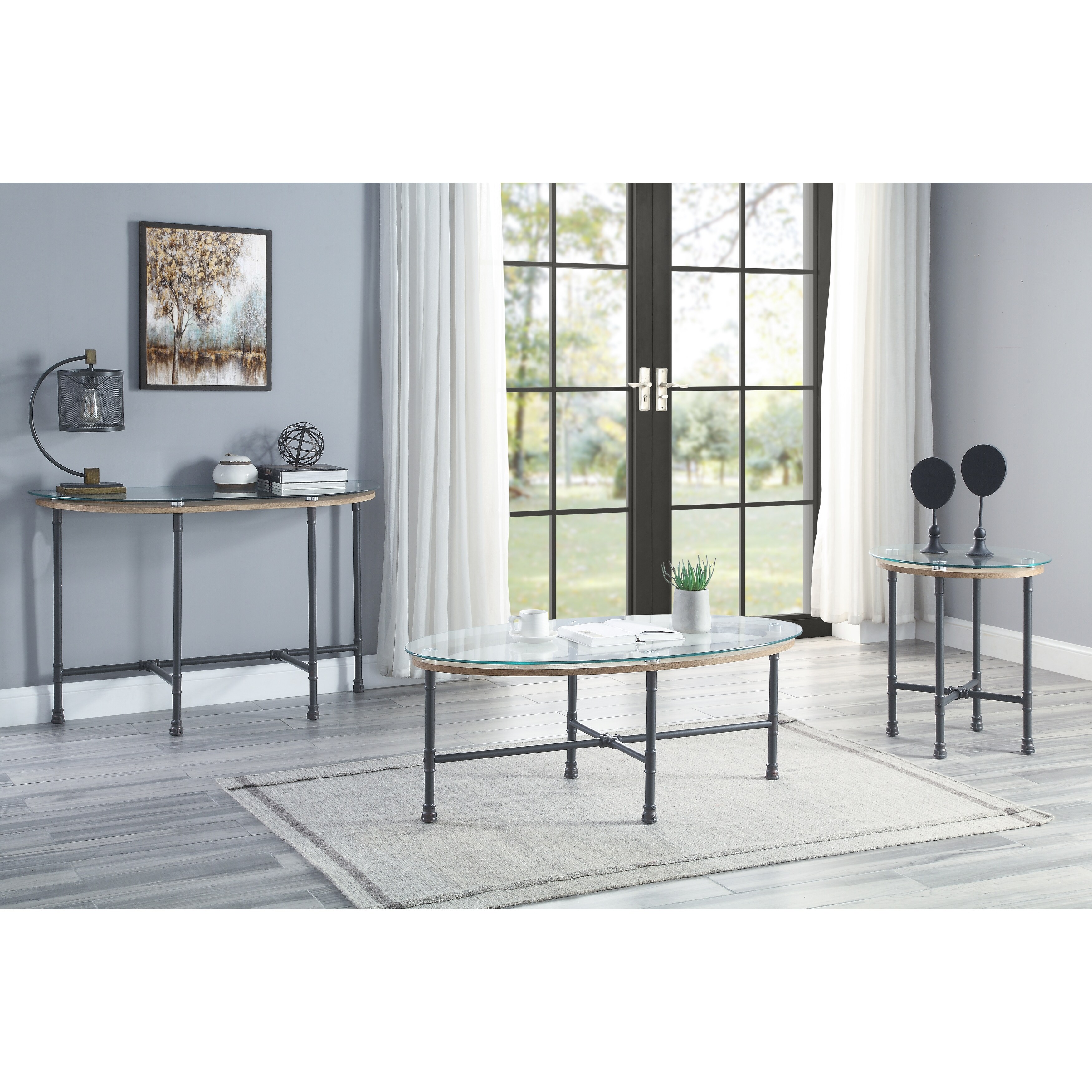 ACME Brantley Coffee Table in Clear Glass and Sandy Gray - Mycitystee