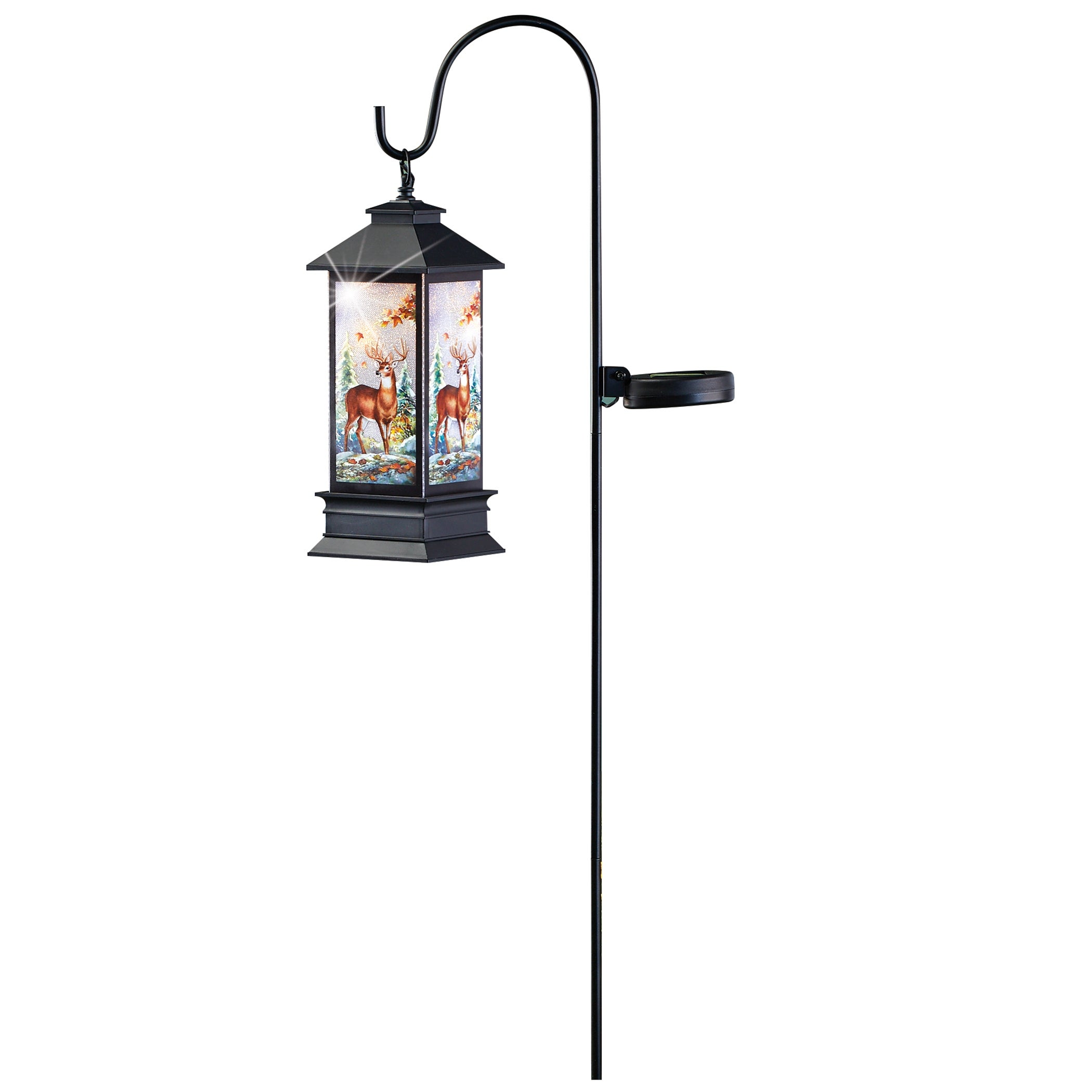 Solar Powered Deer Lantern with Shepherd Hook - 13.900 x 7.100 x 5.250 - Mycitystee