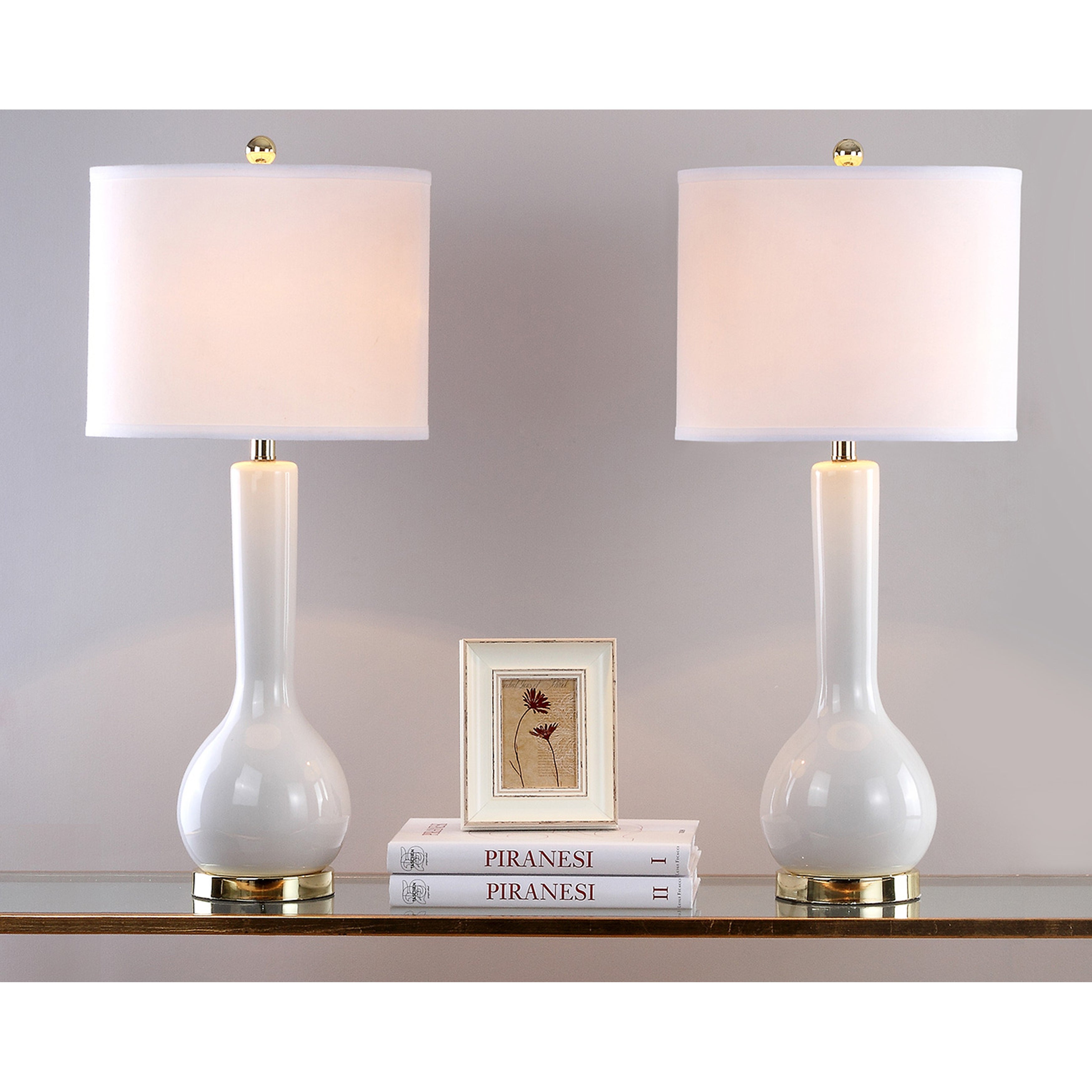 SAFAVIEH Lighting 31-inch Mae Long Neck Ceramic White Table Lamp (Set of 2) - 14