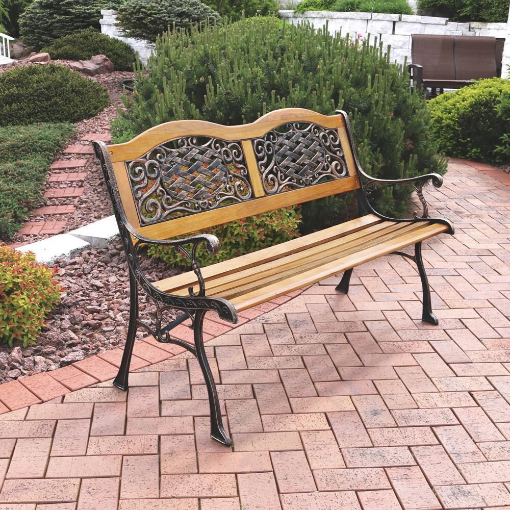 Ultimate Patio 49-Inch Ivy Crossweave Cast Iron and Wood Patio Bench - Mycitystee