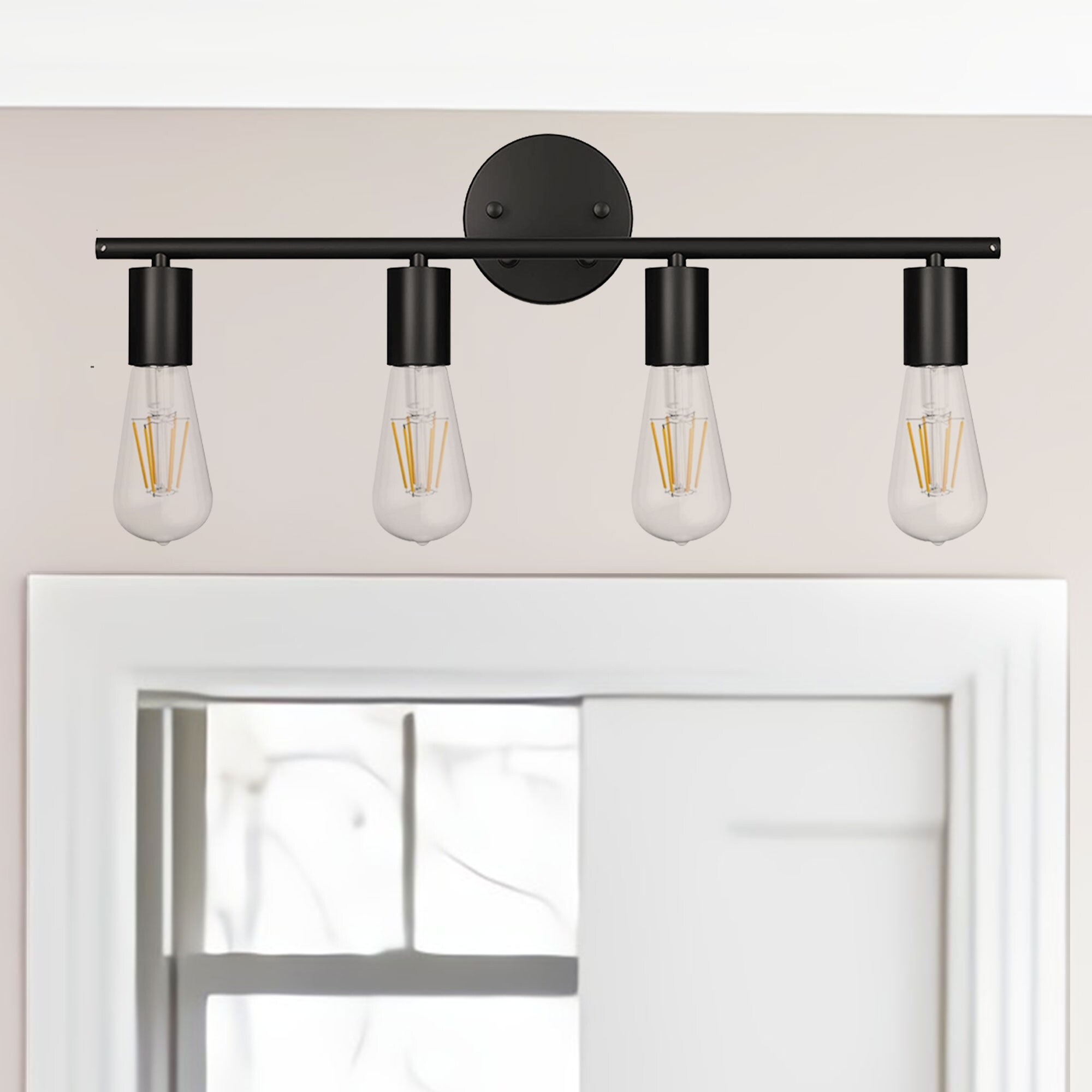 23.62 in. 4-Light Black Metal Wall Sconce Vanity Lighting without Shade - 23.62 in. - Mycitystee