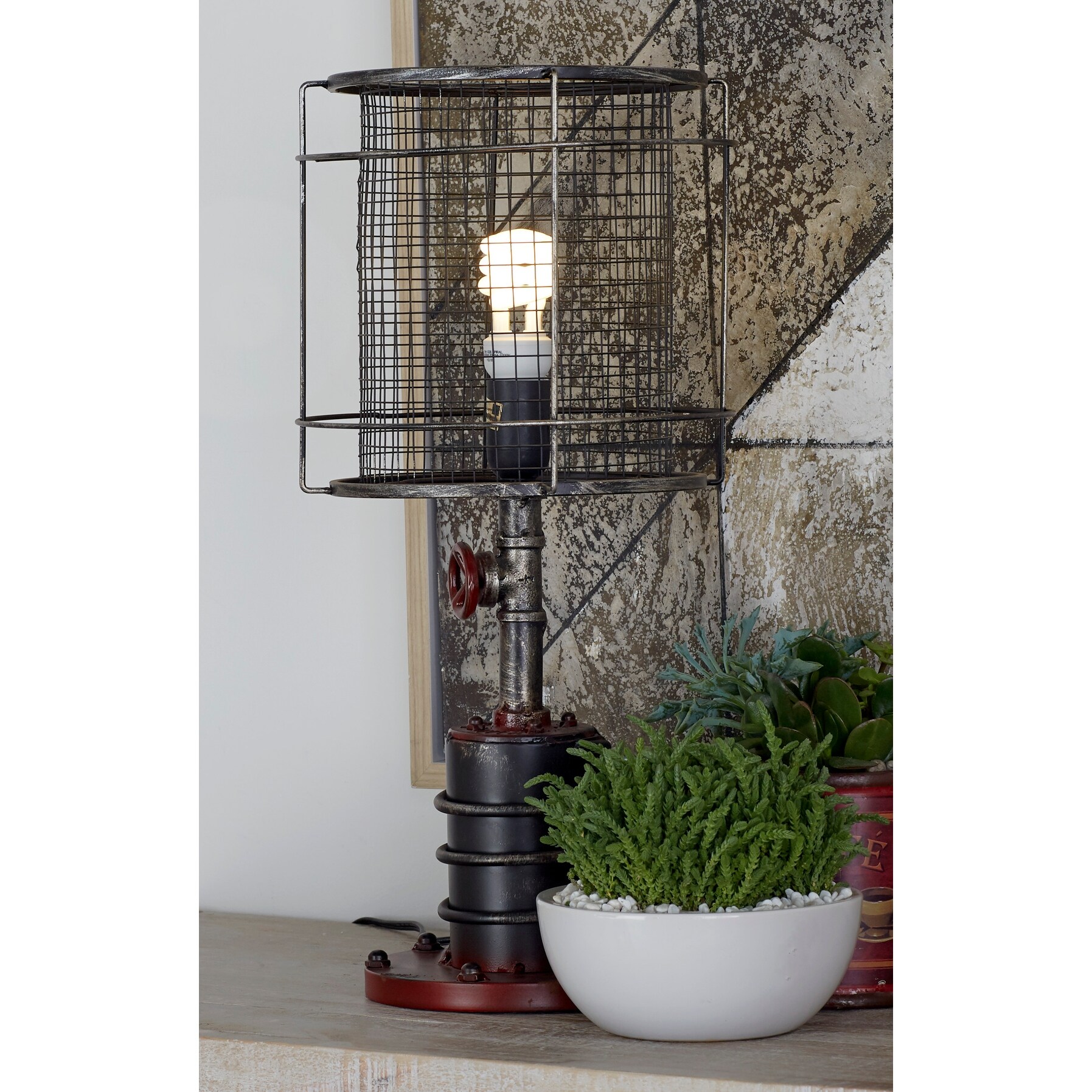 Red and Black Iron Industrial Accent Lamp (Set of 2) - Mycitystee