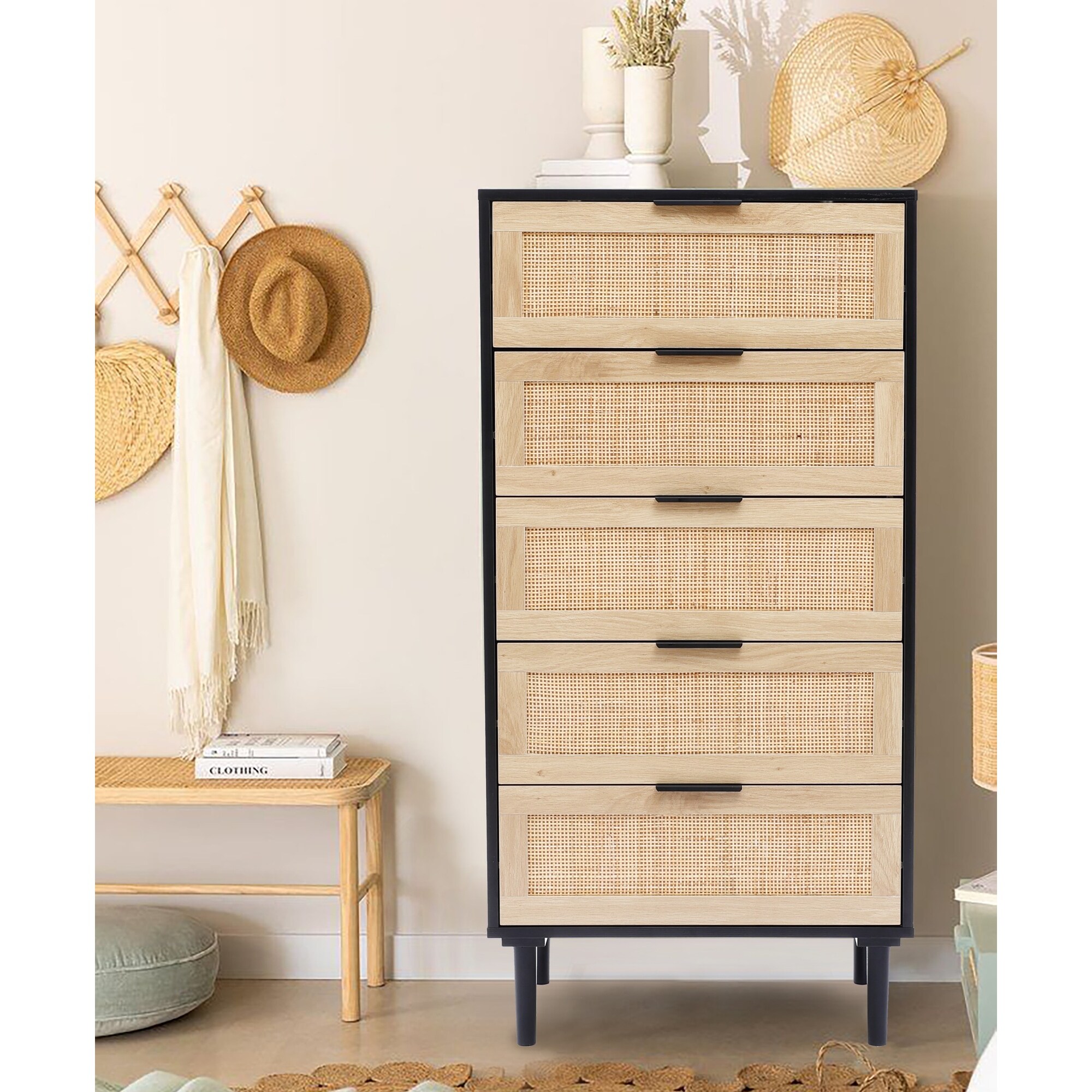 Black and Brown Wood 5-Drawer Chest - - 36388593 - Mycitystee