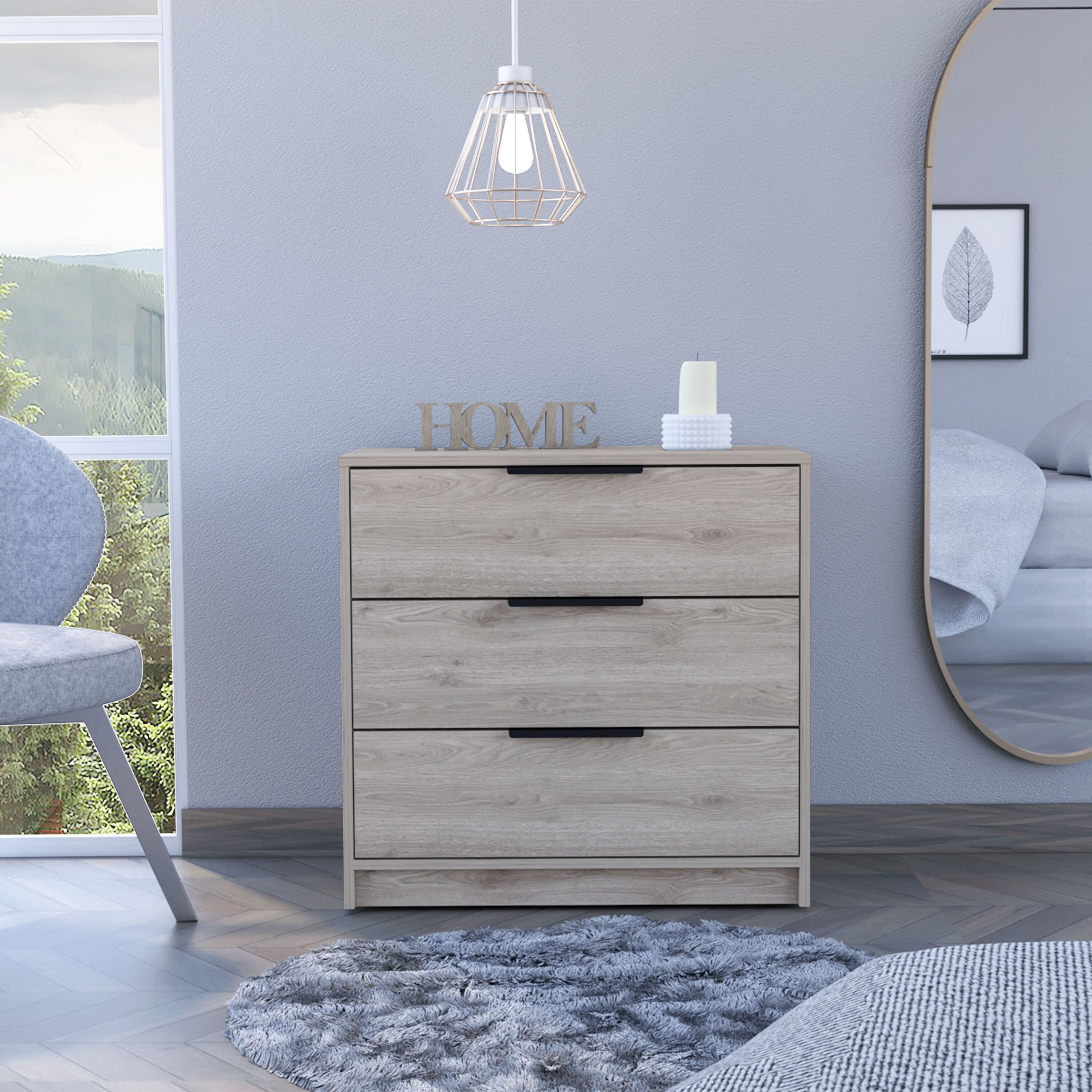 3-Drawer Rectangle Dresser Light Grey， Suitable for Bedroom， Living Room， Dining Room， Items Storage Helper - - 37776897 - Mycitystee