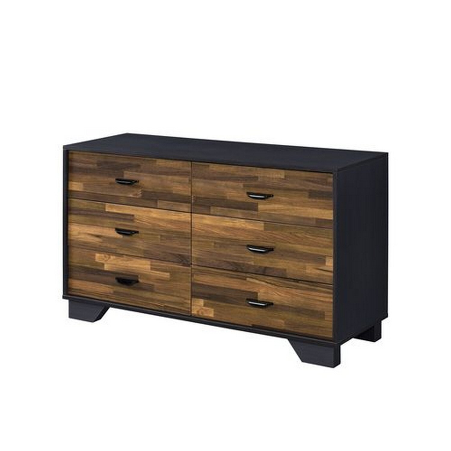 Dresser with 6 Drawers and Butcher Block Pattern， Brown and Gray - - 35205284 - Mycitystee