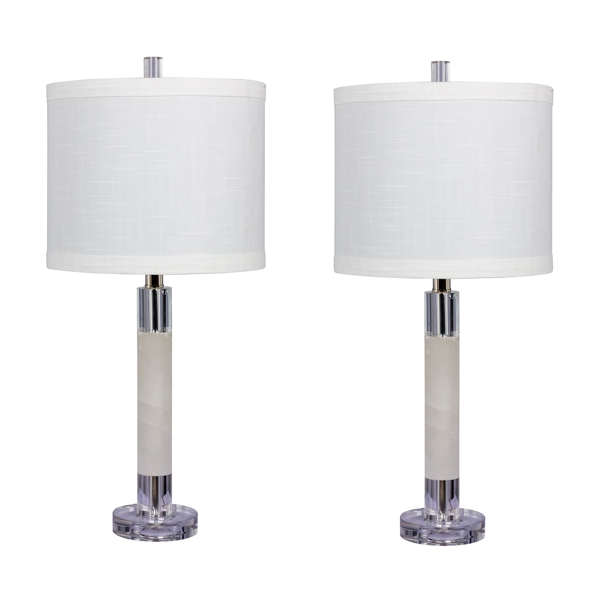 Fangio Lighting's #5151-2PK Pair of 26 in. Smooth Column Table Lamps in a Clear Crystal and Snow Marble Finish - Mycitystee