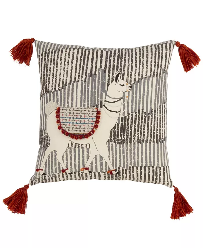 Saro Lifestyle Tassled Llama Decorative Pillow， 18