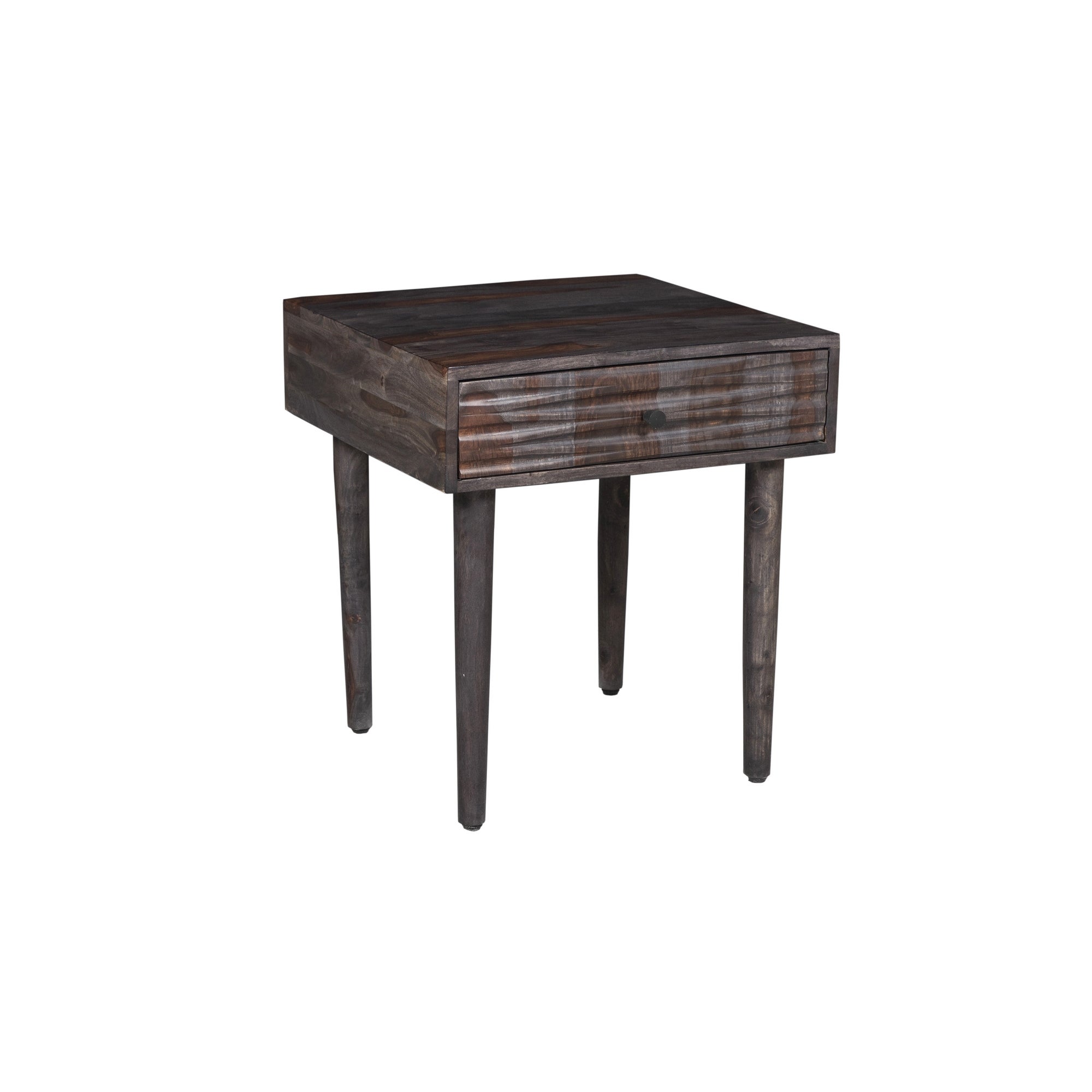 Porter Designs Waves Mid-Century Modern Solid Sheesham Wood End Table， Gray - Mycitystee