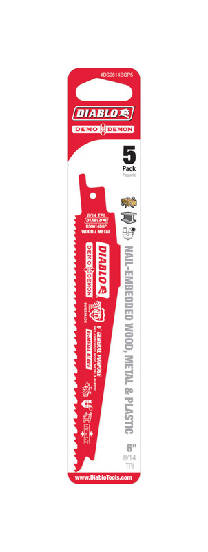 Diablo 6 in. Bi-Metal Reciprocating Saw Blade 8/14 TPI 5 pc - Mycitystee