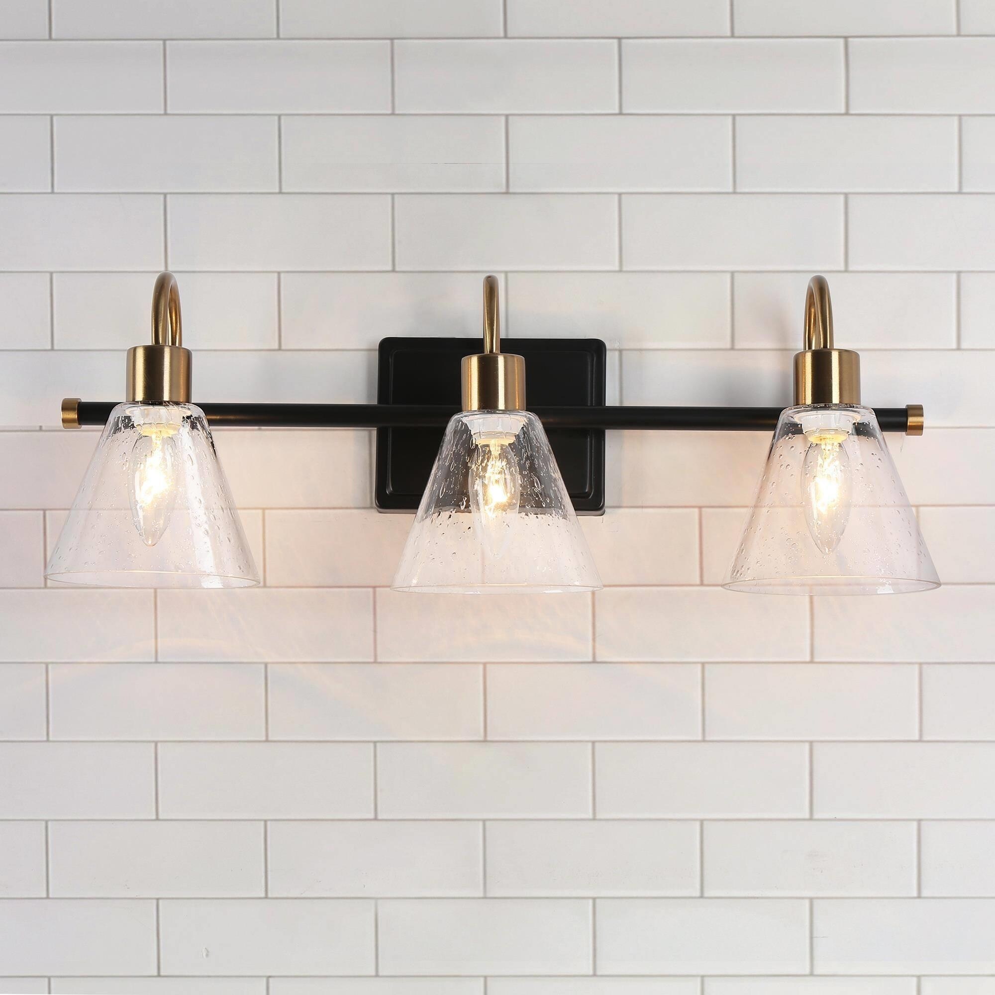 Modern Transitional 3-light Bathroom Vanity Light Black Gold LED Dimmable Wall Sconce - Mycitystee