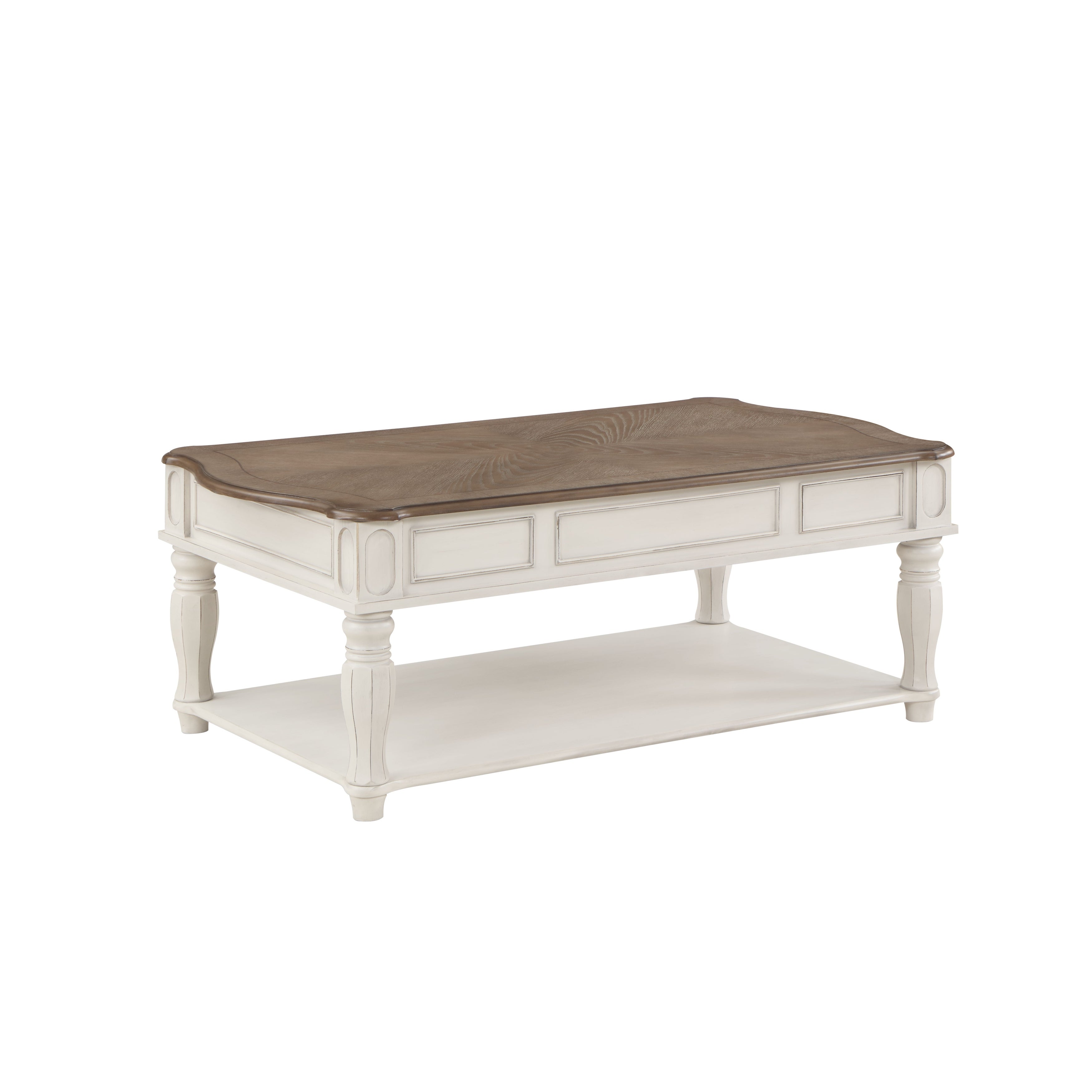 Transitional Coffee Table w/Lift Top in Oak and Antique White Finish， Center Table with Wooden Top and Wooden Leg for Living Room - Mycitystee