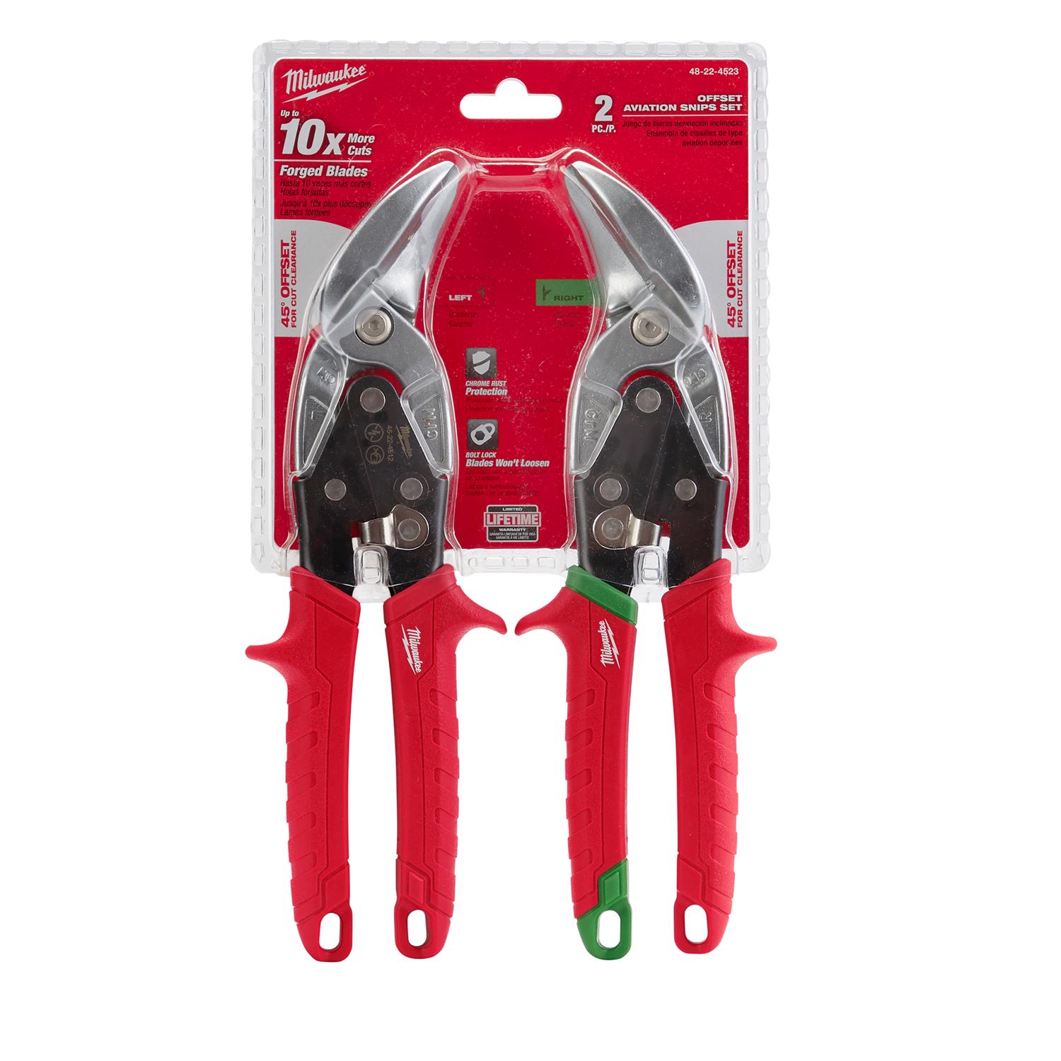 Milwaukee 10 in. Forged Alloy Steel Offset Aviation Snips Set 22 Ga. 2 pk - Mycitystee