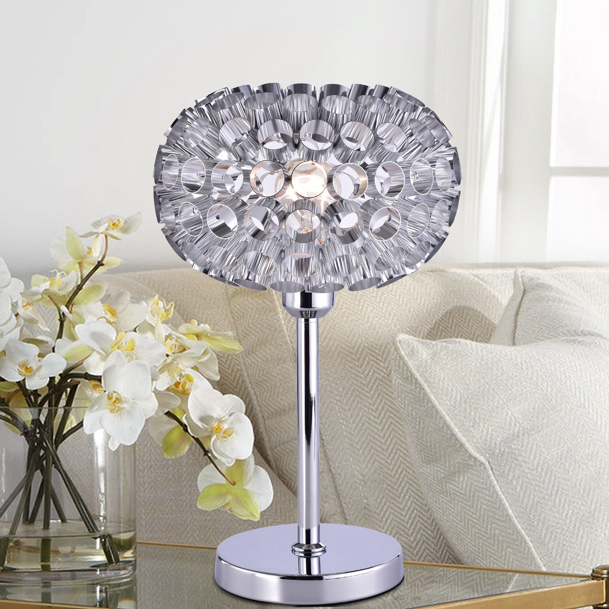 Tubular Bells Silver 10-inch Round Table Lamp - Mycitystee