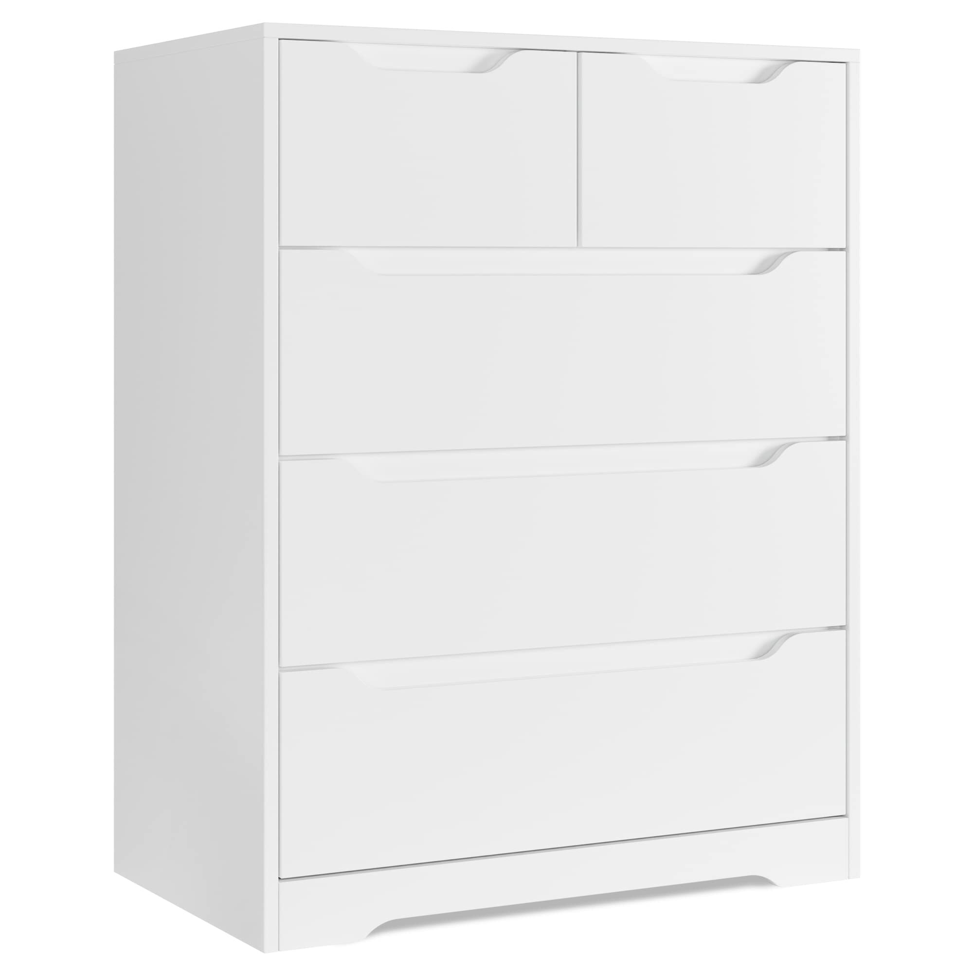 Modern 5 Drawer Dresser， Chest of Drawers with Storage， Wood Clothing Organizer with Cut-Out Handles， Accent Storage Cabinet - - 37668294 - Mycitystee
