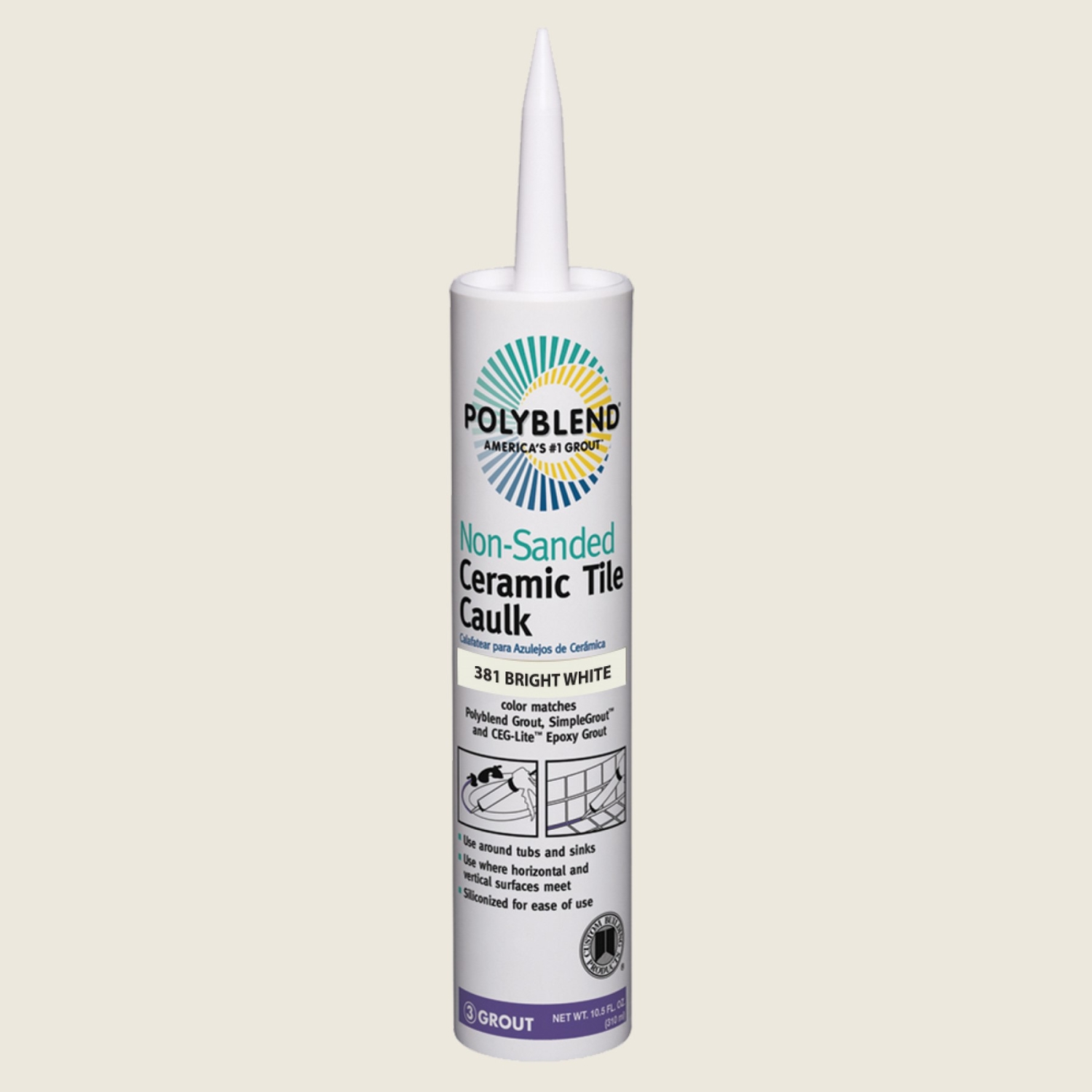 Custom Building Products Polyblend Bright White Siliconized Acrylic Tile Caulk 10.5 oz - Mycitystee