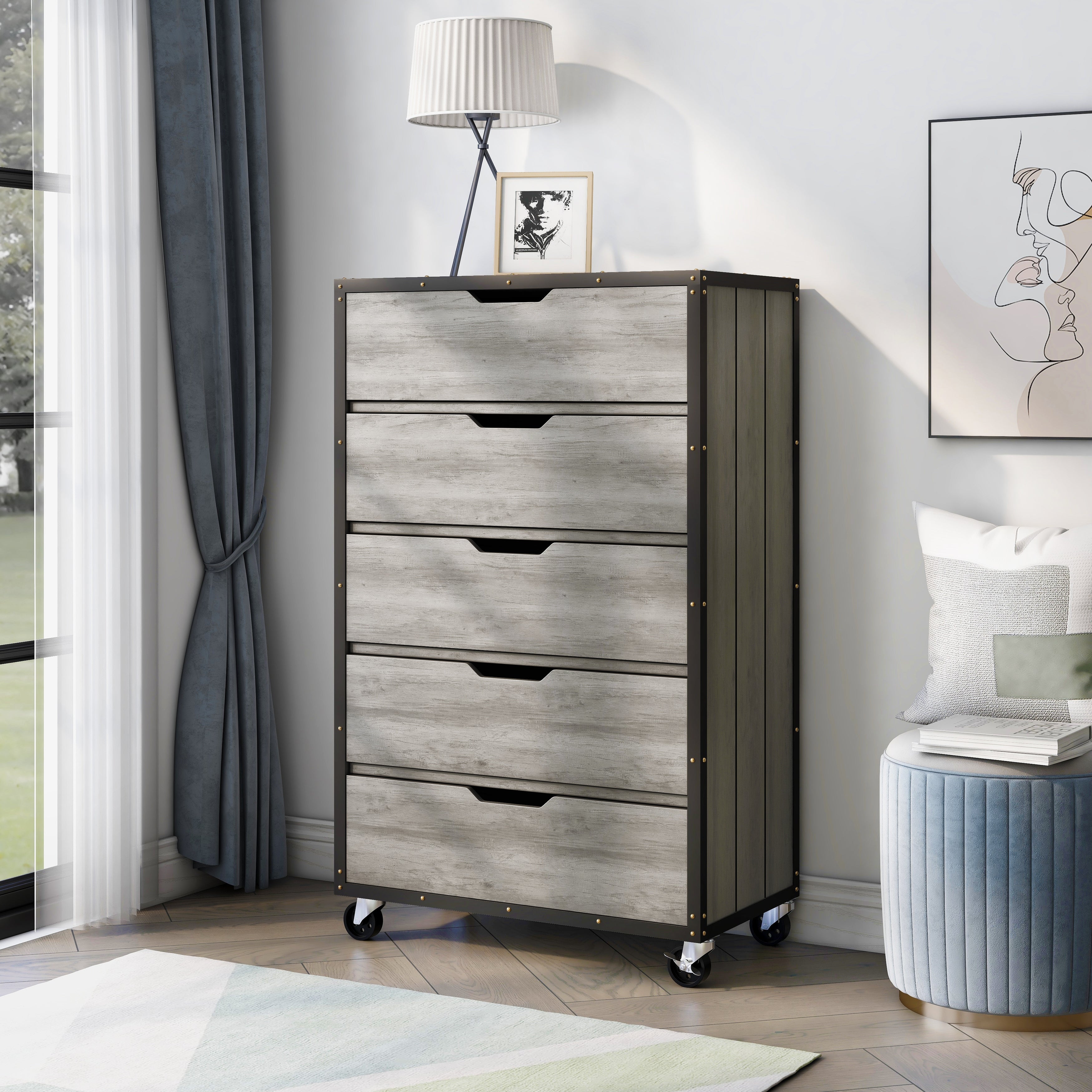 Samuels Vintage Grey Oak Mobile Tall Dresser - - 36097843 - Mycitystee
