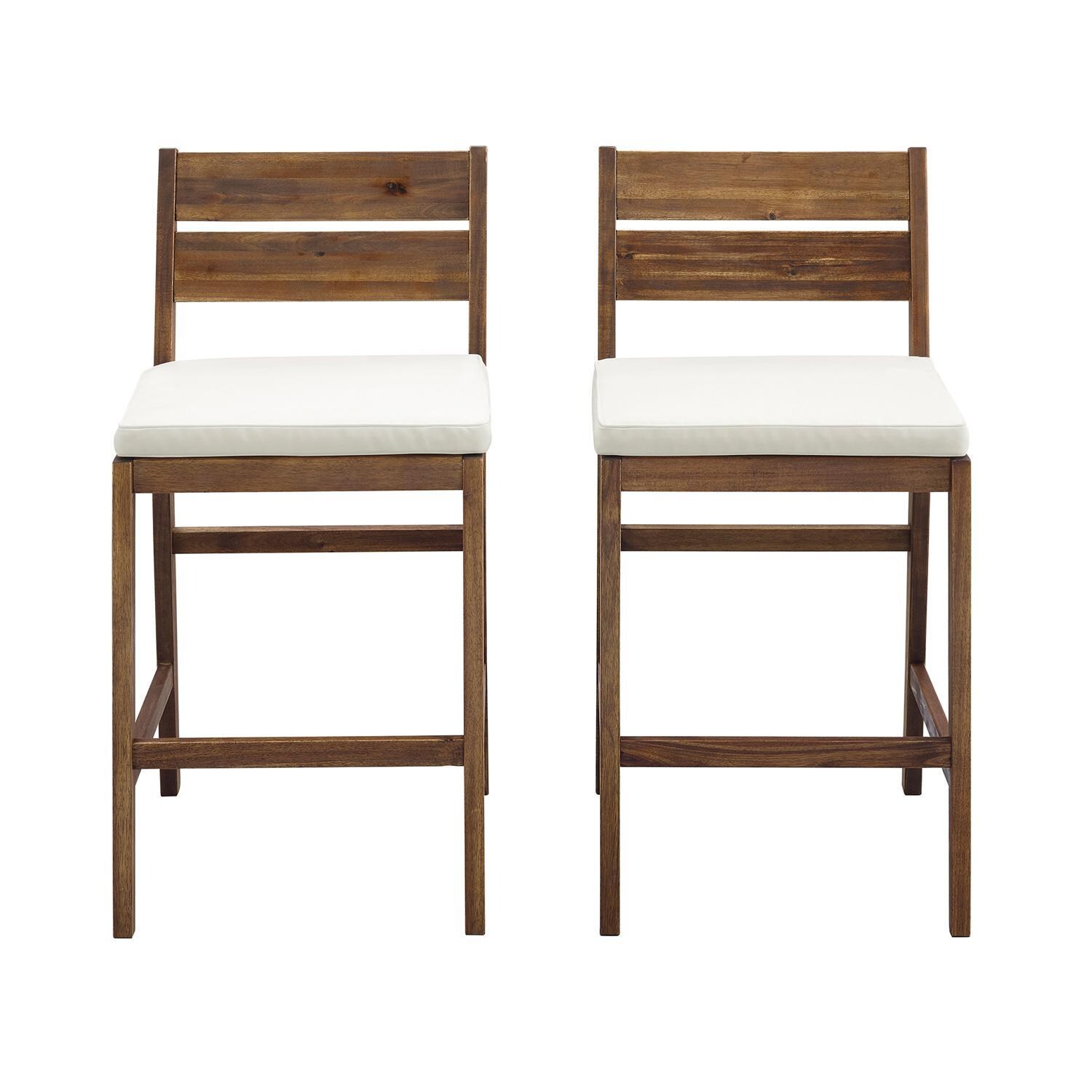 Ultimate Patio 2 Piece Acacia Patio Counter Height Bar Stool Set W/ Off-White Cushions - Mycitystee