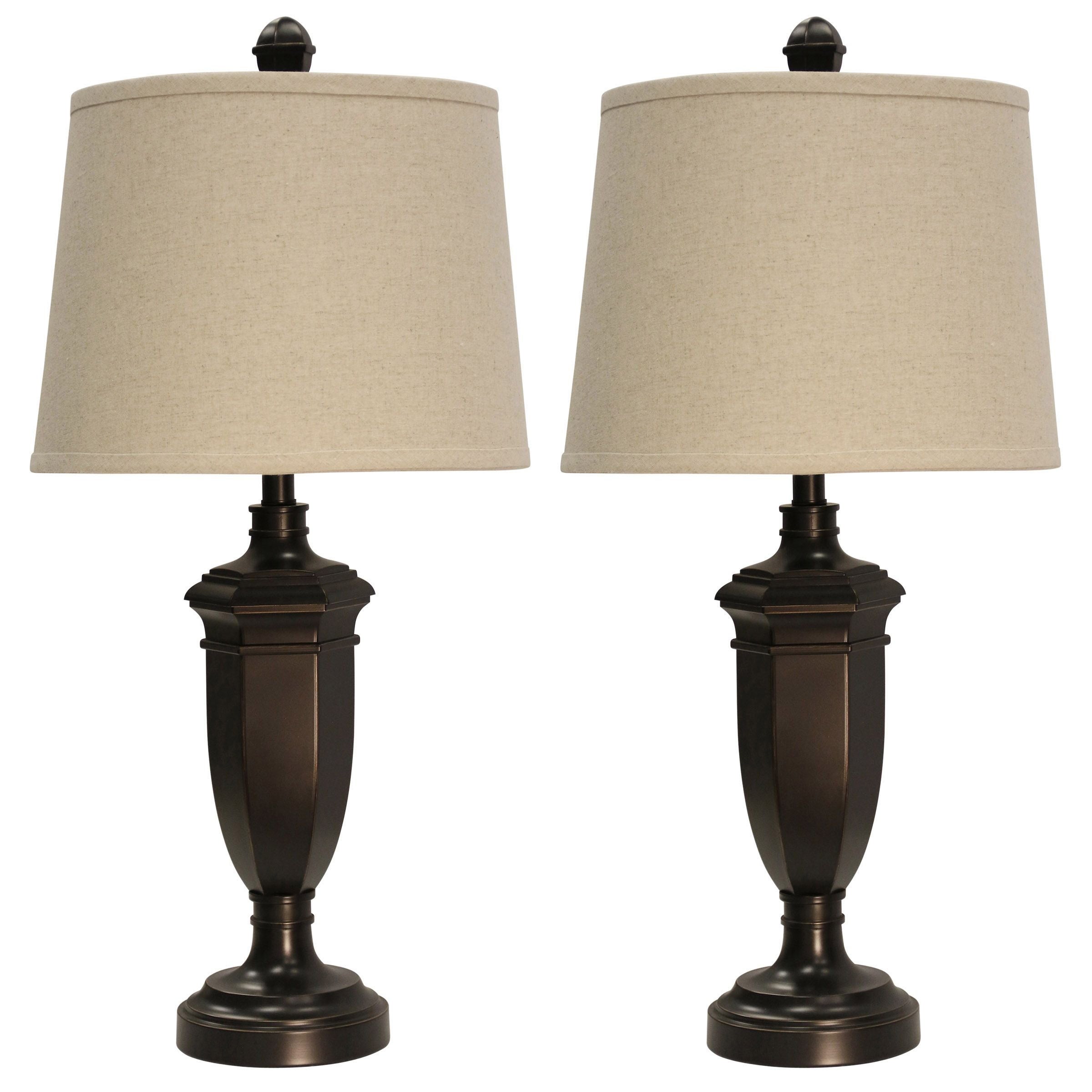 Madison Table Lamp - Bronze Finish - Beige Hardback Fabric Shade - Set Of 2 - Mycitystee