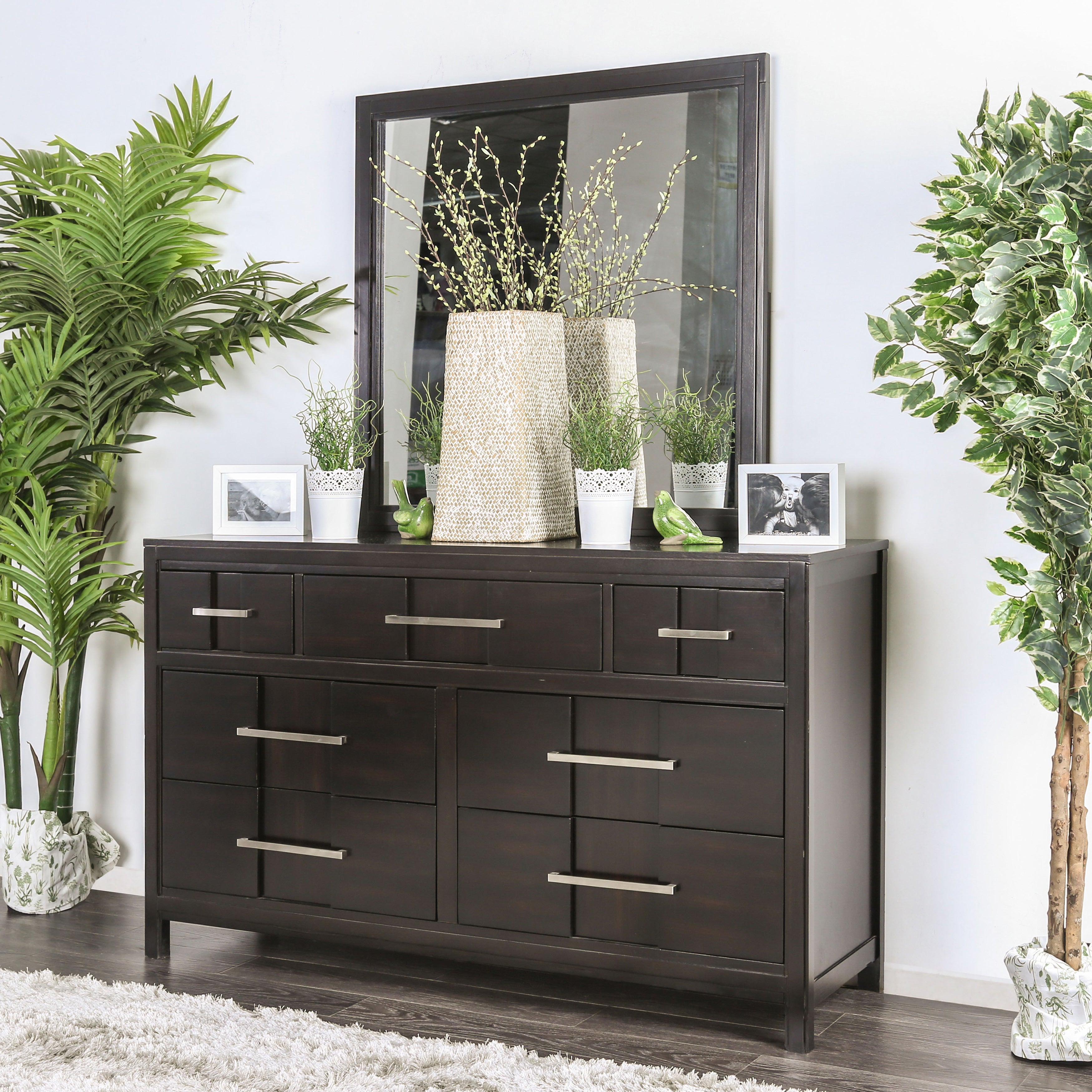 Furniture of America Tass Contemporary 2-piece Dresser and Mirror Set - - 18091284 - Mycitystee