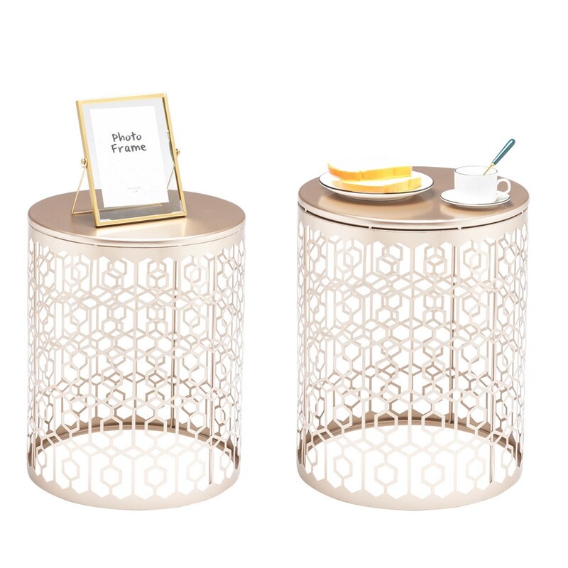 c Metal Accent End Table Metal Top Nesting Side Gold Hollow Cylindrical Side Tables - Mycitystee