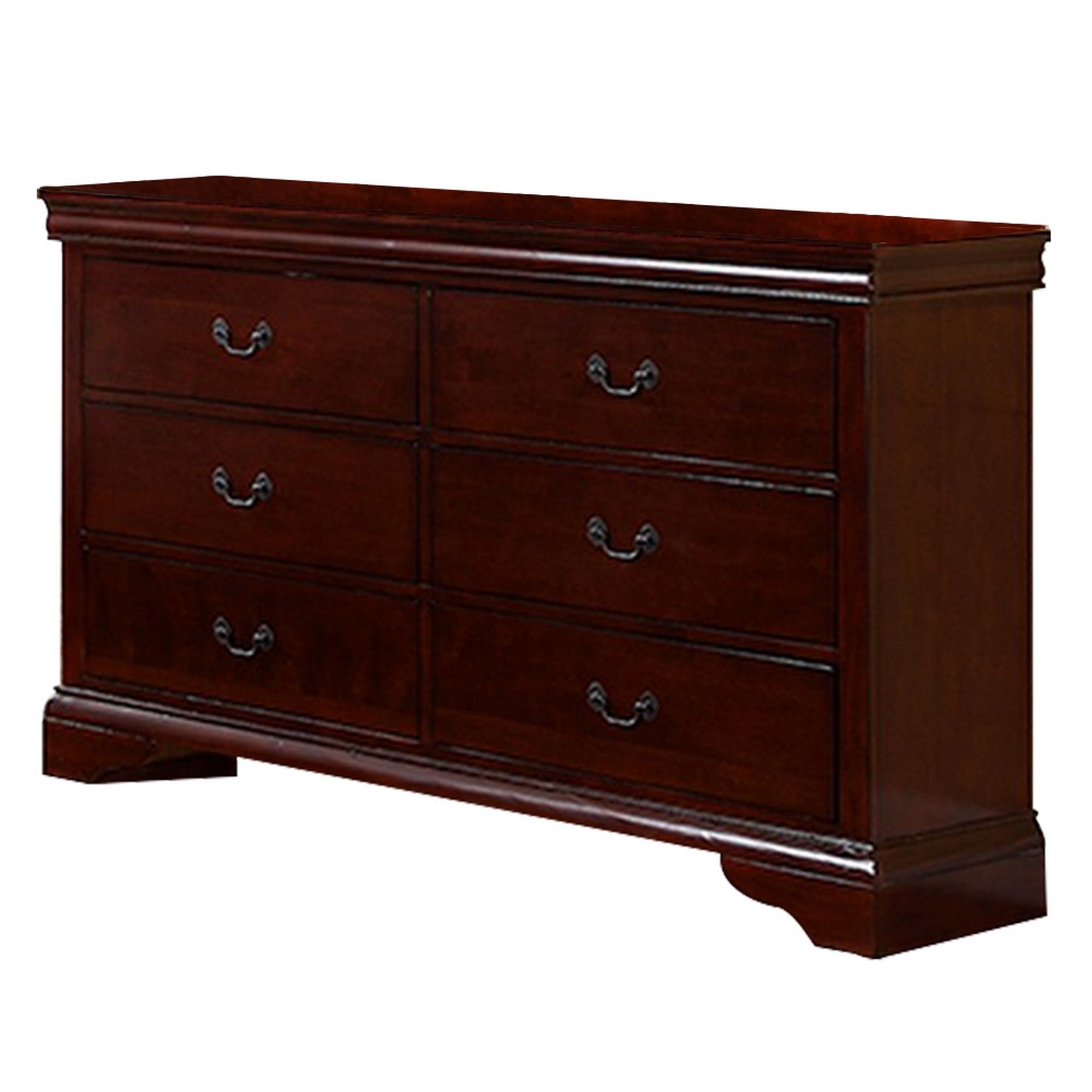 Six Drawers Wooden Dresser with Bracket Feet， Brown - - 32500092 - Mycitystee