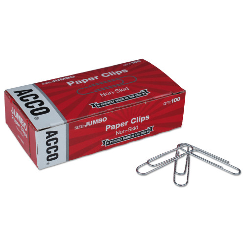 Acco Paper Clips， Jumbo， Nonskid， Silver， 100 Clips/Box， 10 Boxes/Pack (72585) - Mycitystee