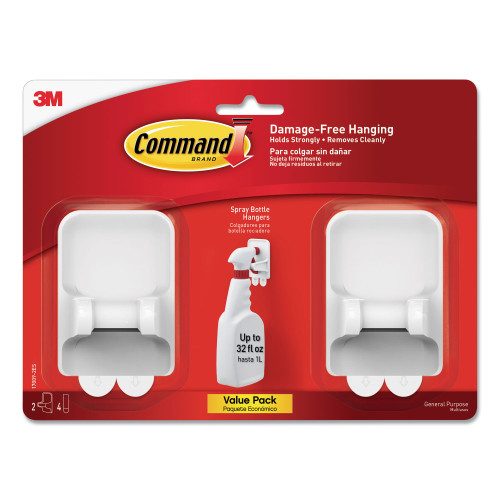 Command Spray Bottle Holder， 2.34w x 1.69d x 3.34h， White， 2 Hangers/4 Strips/Pack (170092ES) - Mycitystee